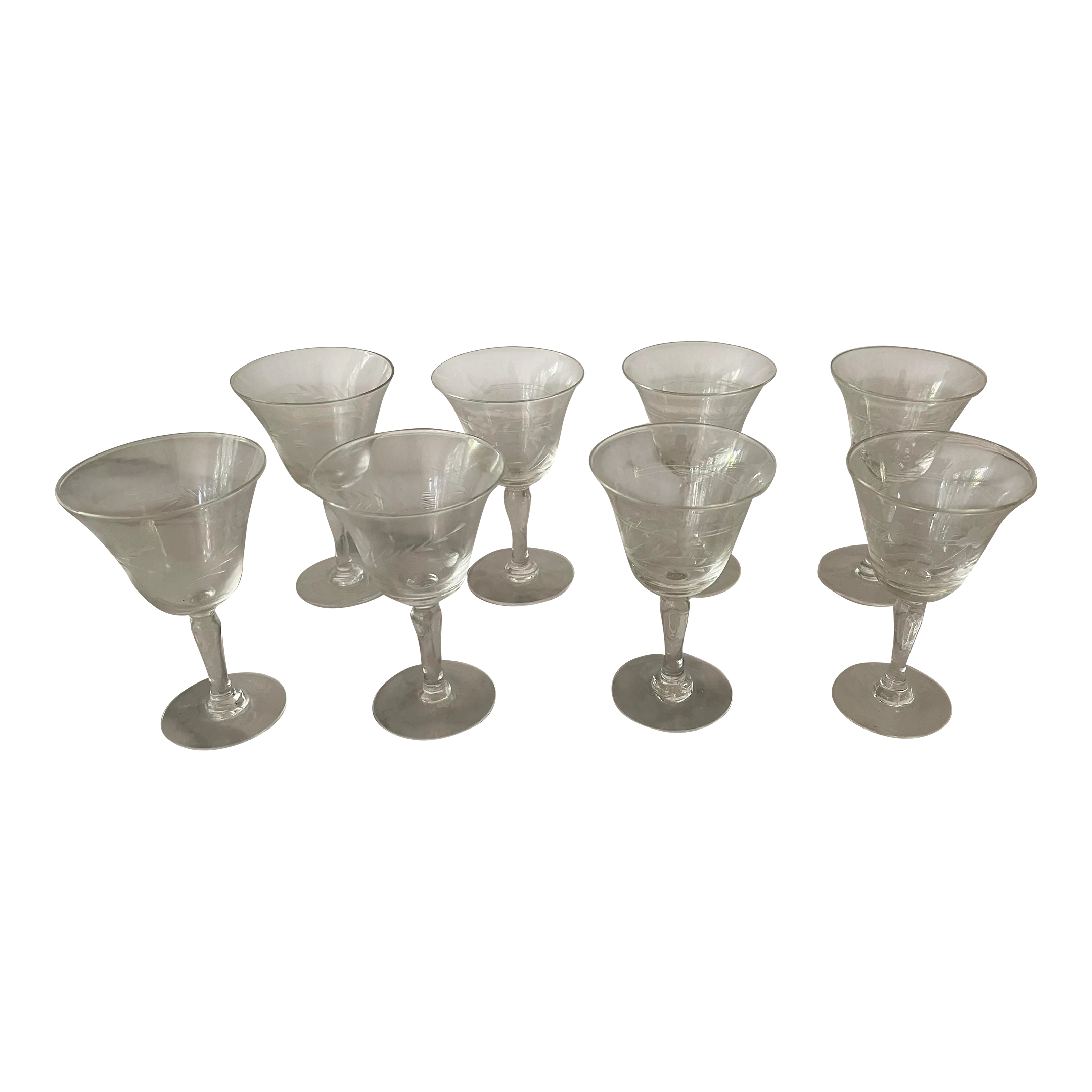 1940s Mixed Set of 8 Etched Crystal Cordial Glasses Chairish