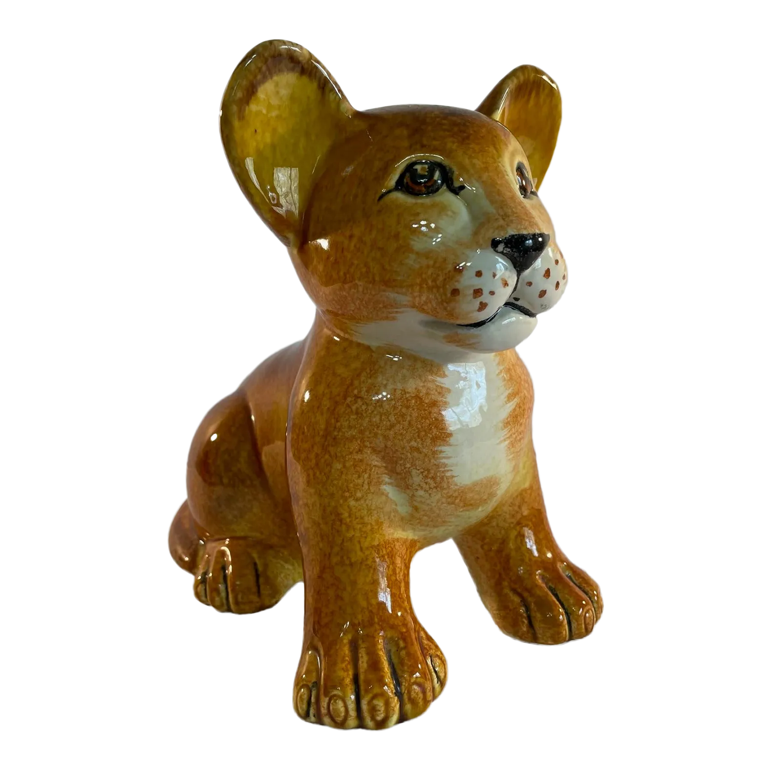 Vintage 1970s Italian Glazed Ceramic Lion Cub Sculpture Chairish