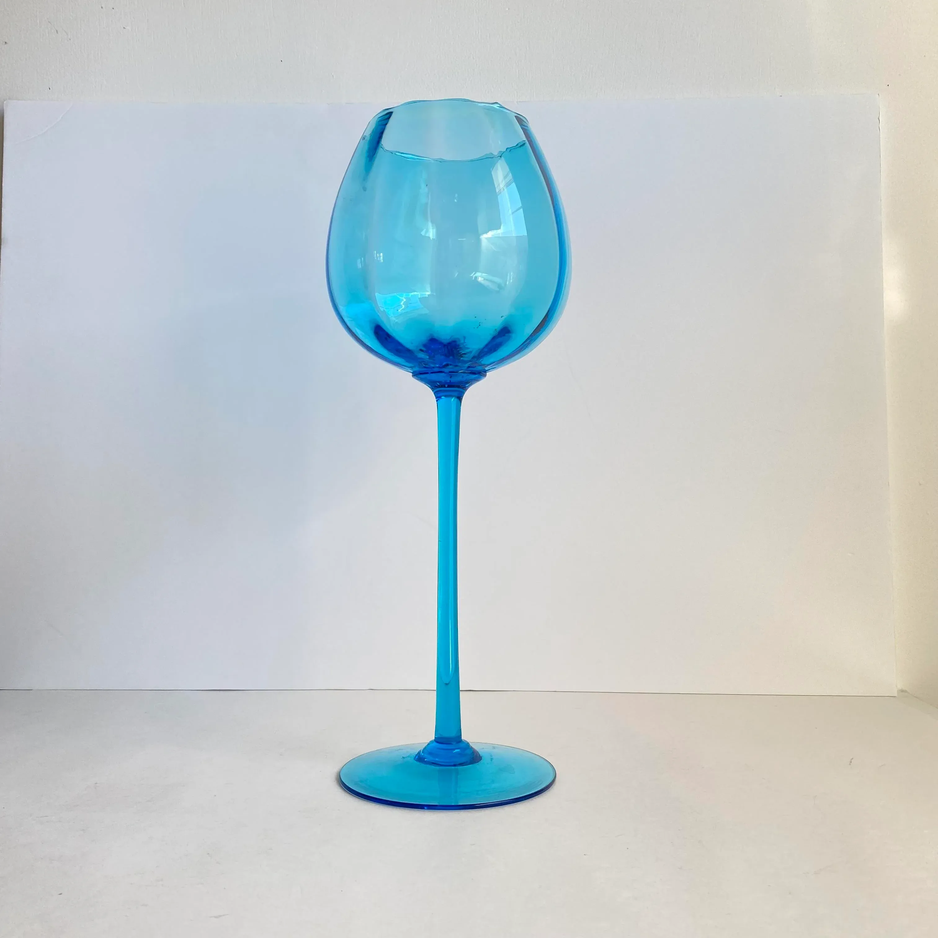 Vintage Empoli Optic Turquoise Blue Tall Italian Art Glass Vase