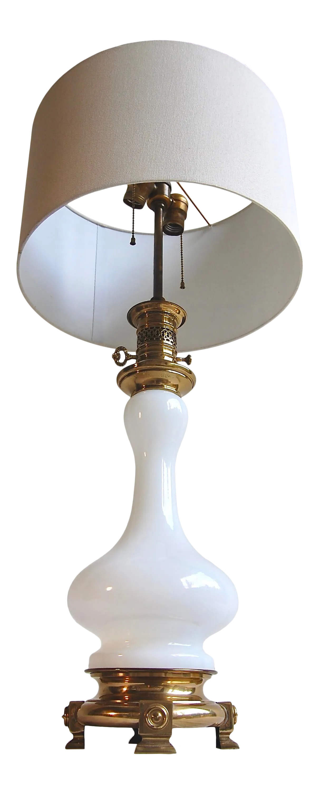 Milk Glass & Brass Two Socket Lamp | Chairish