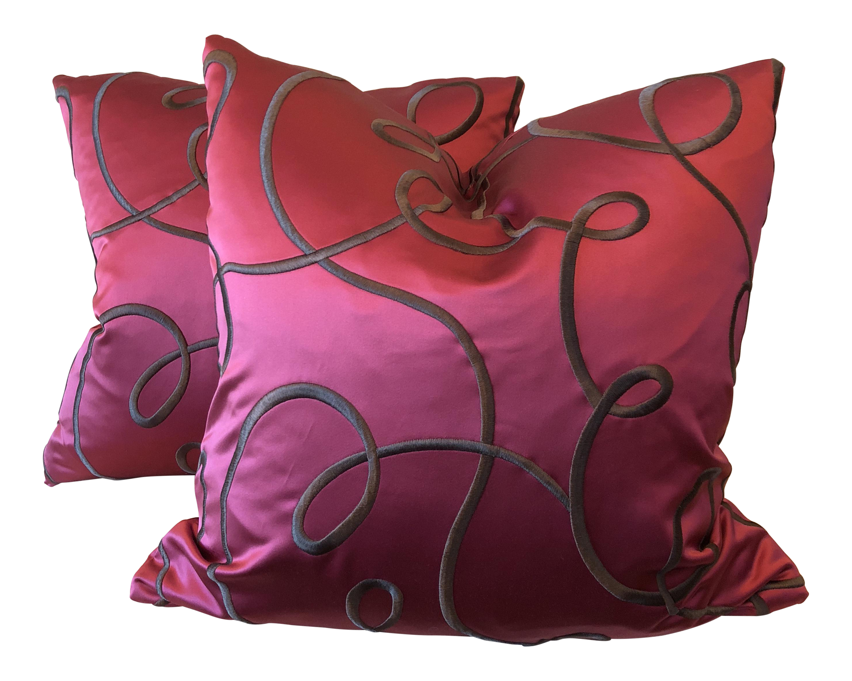 Raspberry Embroidered Silk 22 Pillows A Pair Chairish