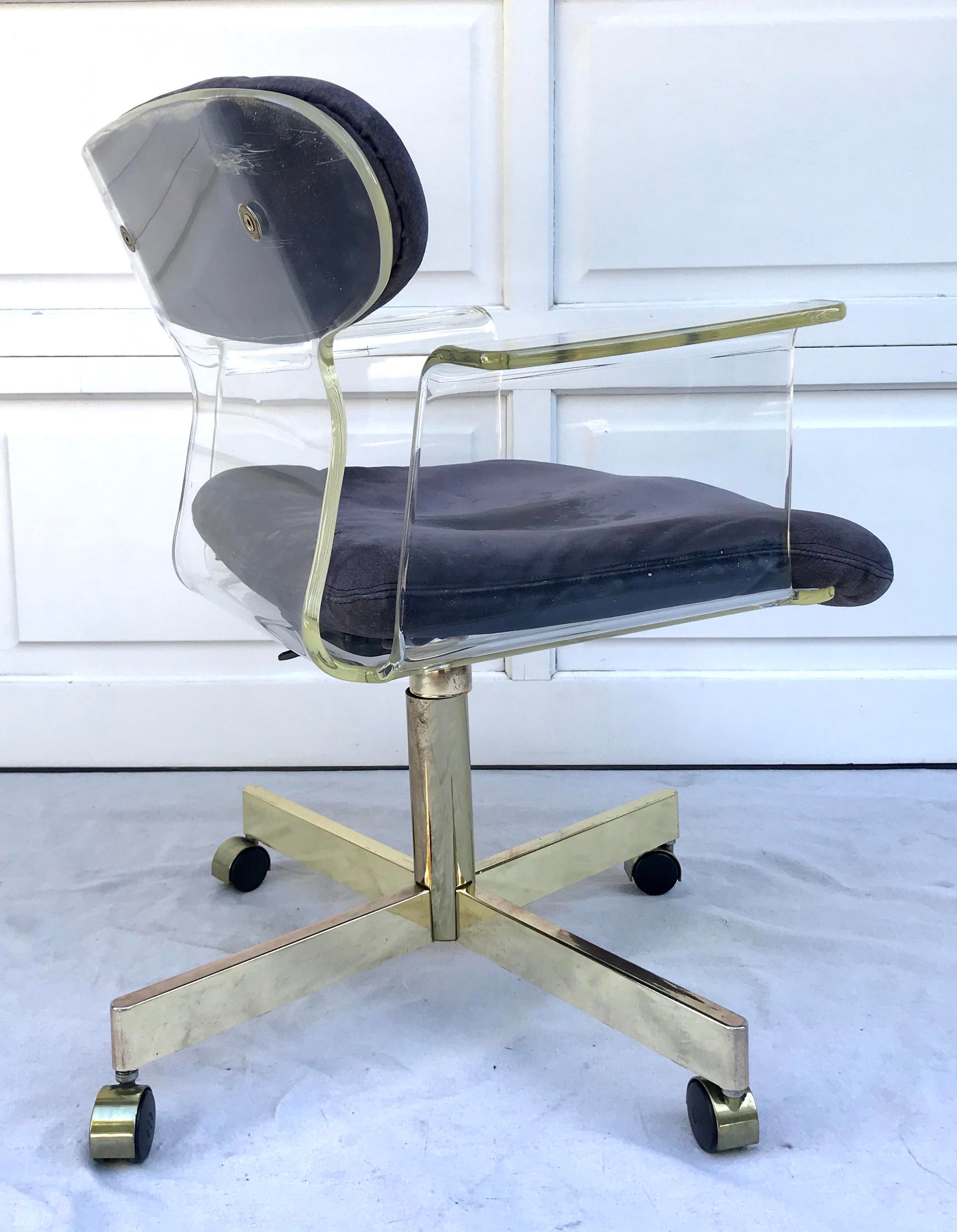 1960s Molded Lucite and Brass Kagan Style Desk Chair Chairish