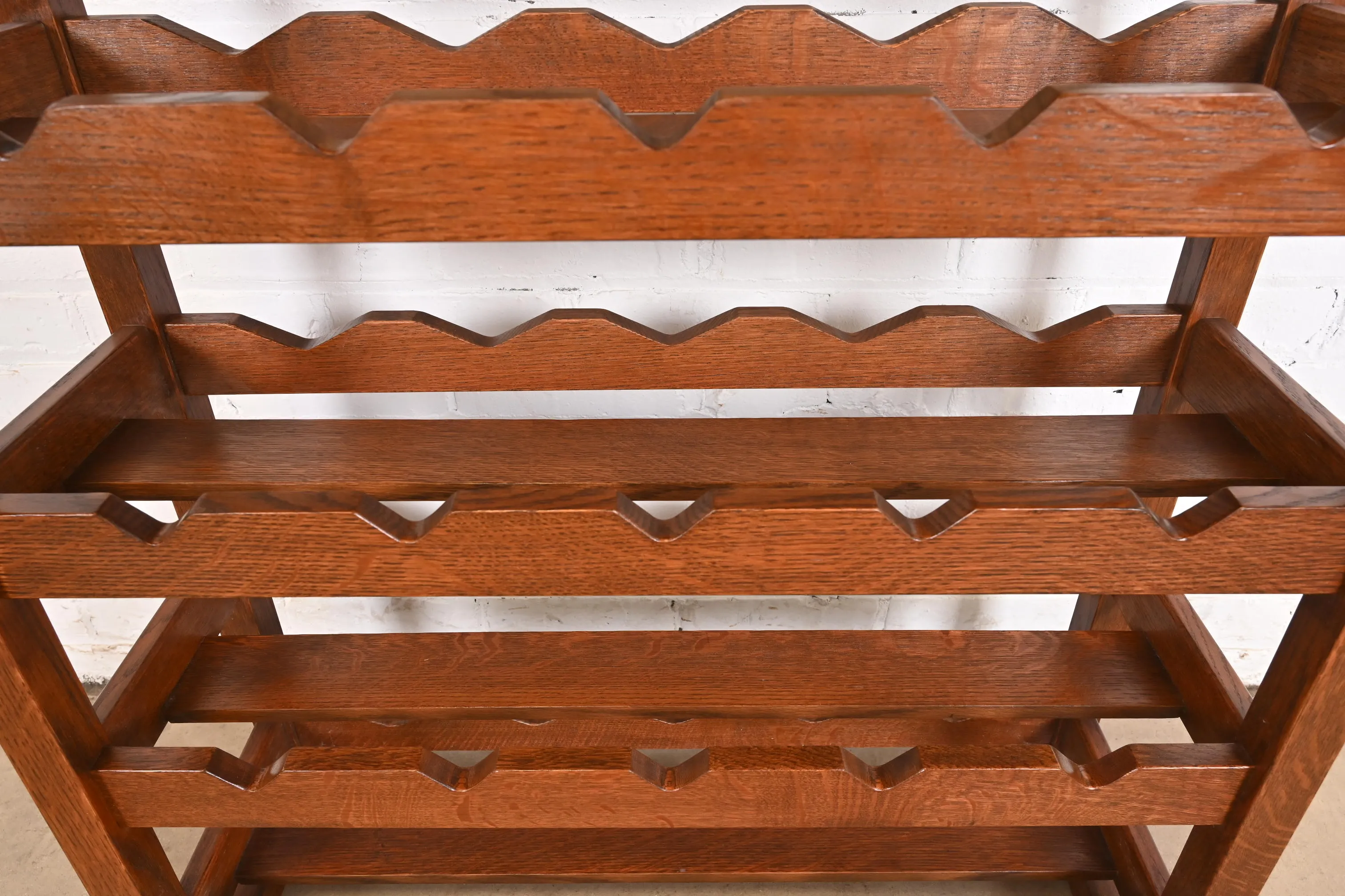 Stickley Harvey Ellis Collection Arts & Crafts Inlaid Oak 20-Bottle Wine Rack With Removable Serving Tray