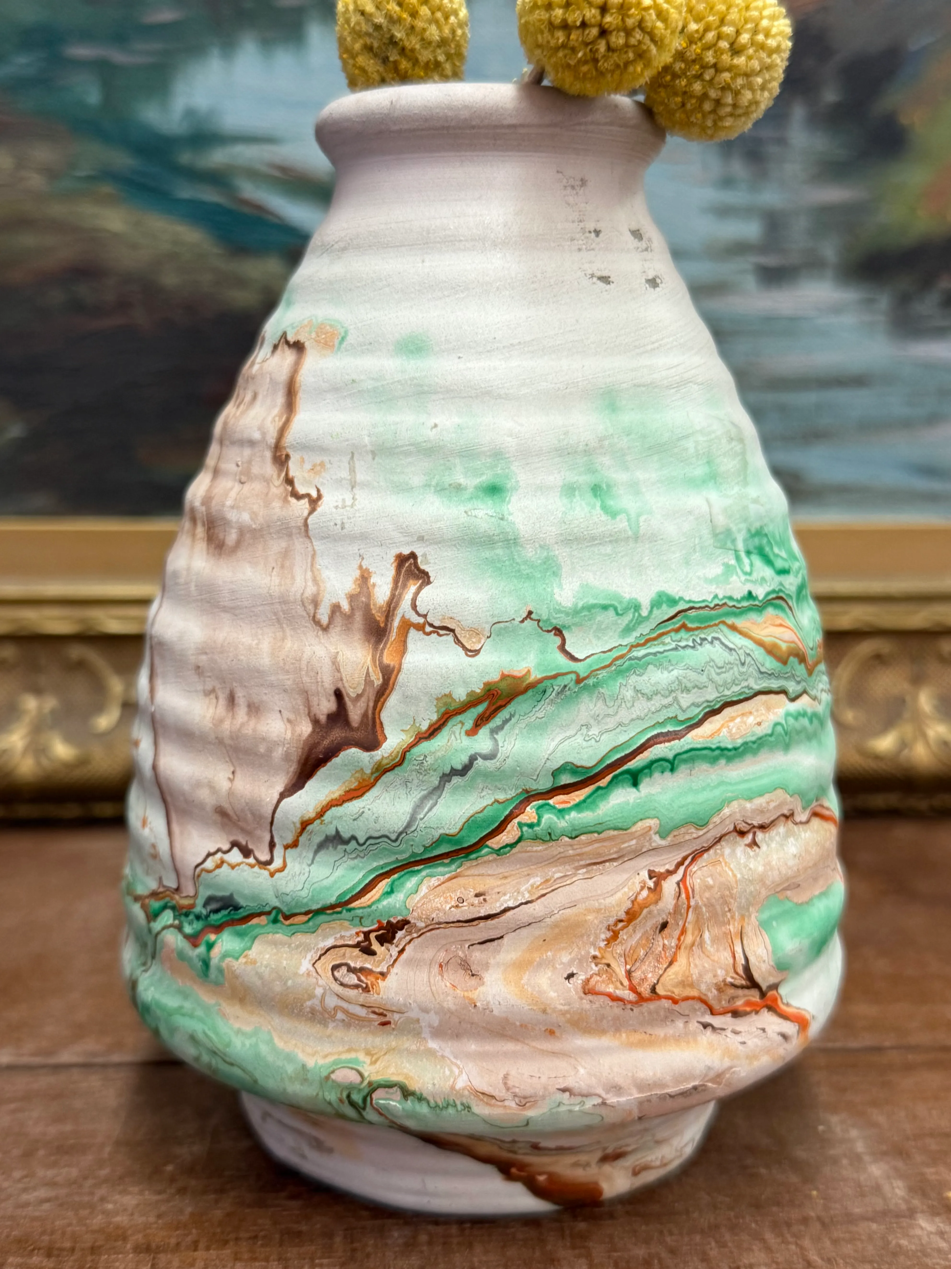 Vintage Stamped Nemadji Pottery Vase Mid Century Modern Style