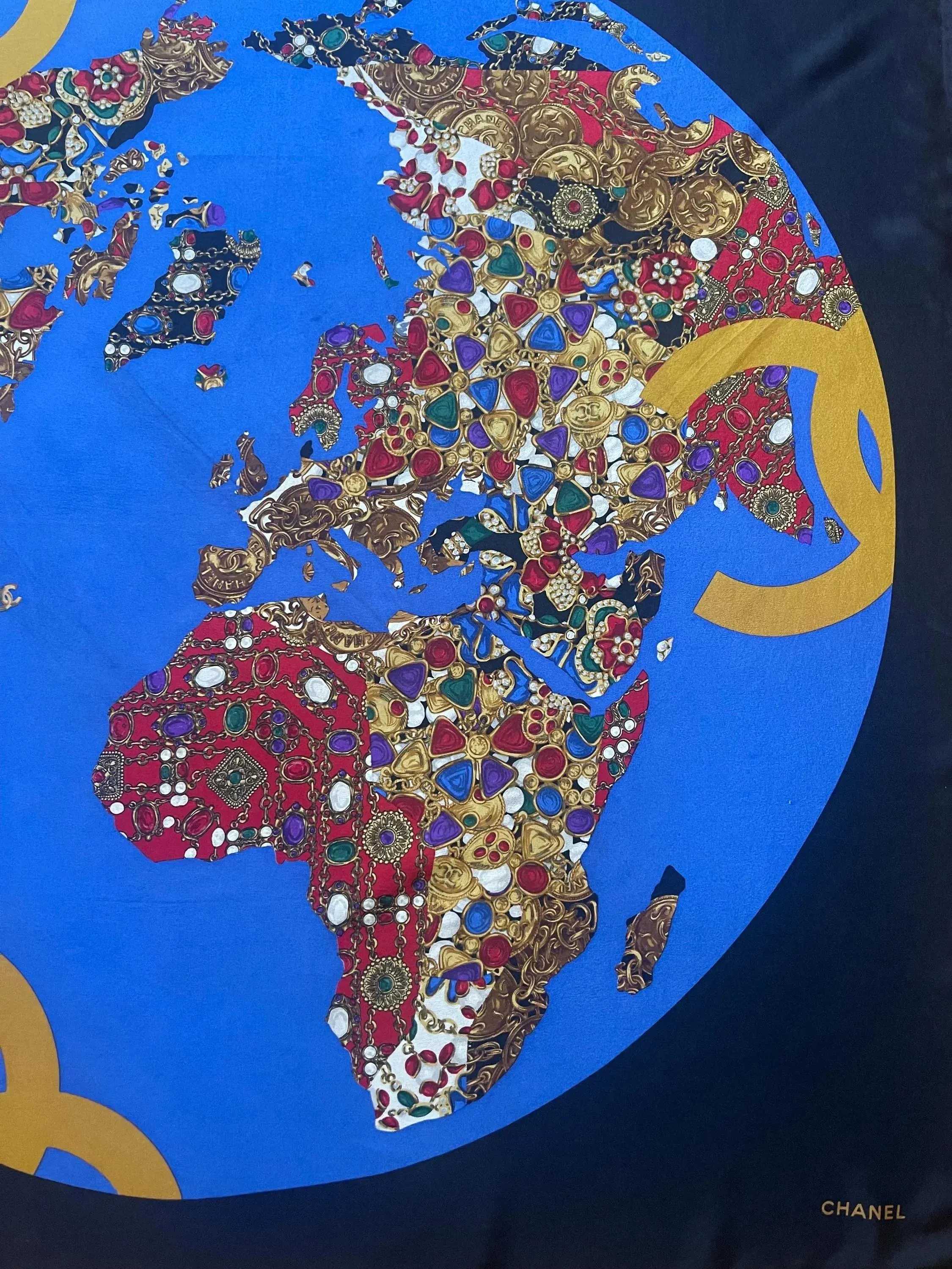 Chanel Silk Scarf Gripoix Globe | Chairish