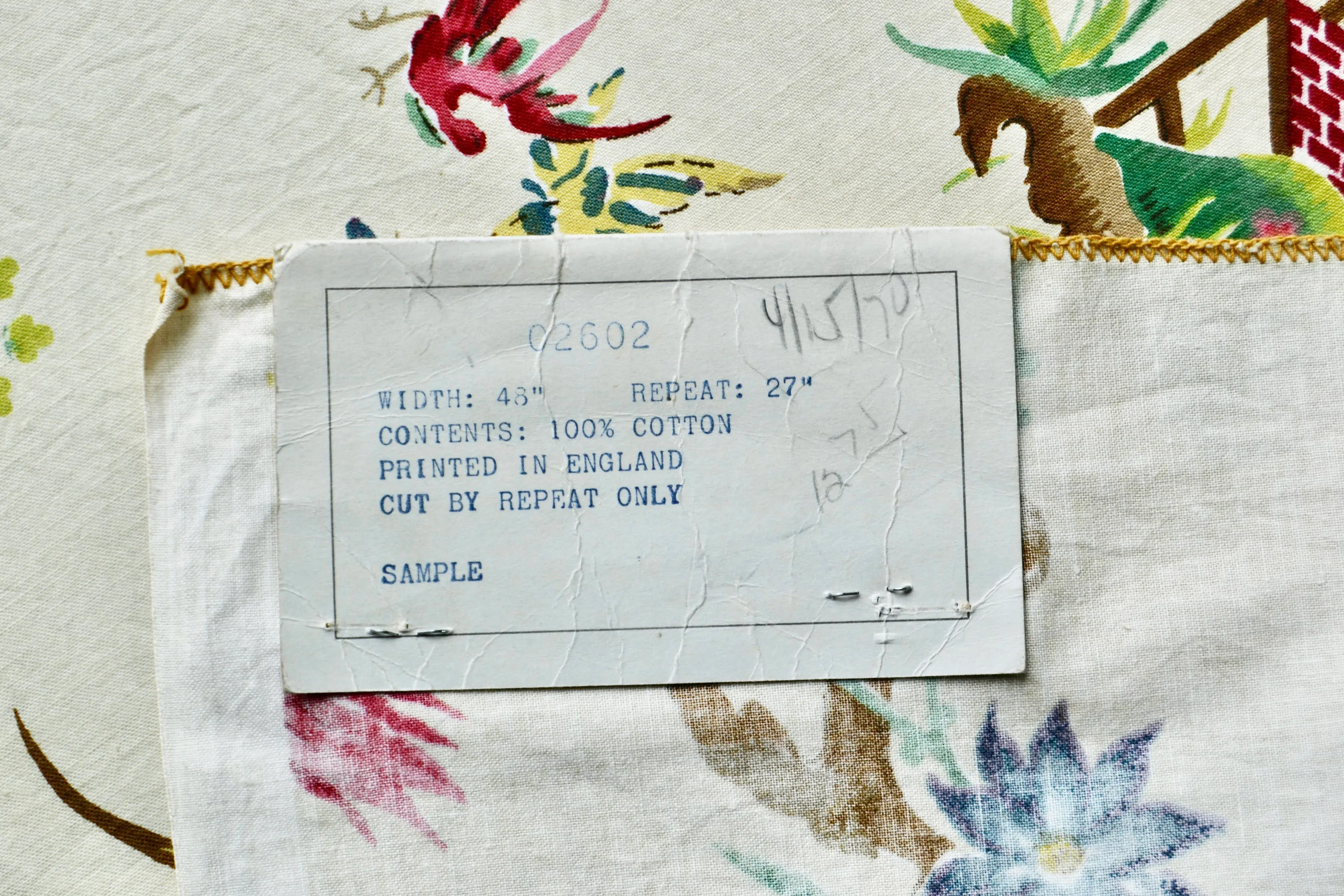 Mid Century Chinoiserie Printed Cotton Fabric Sample by