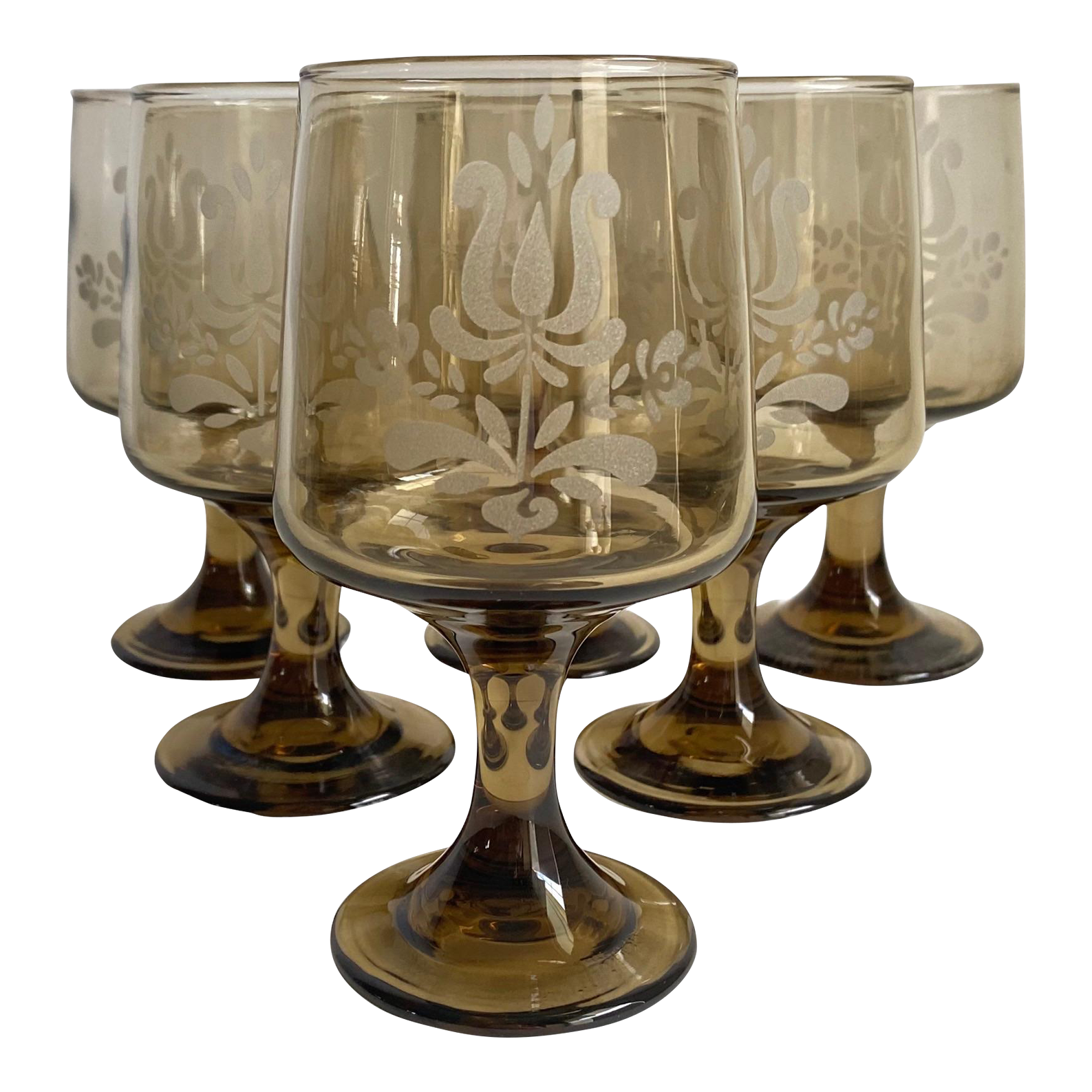 Vintage 1970s Pfaltzgraff Village Wine Glasses Smokey Brown Water