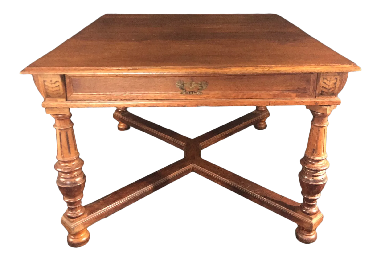 Carved Oak Arts and Crafts Art Deco French Expandable Dining Table