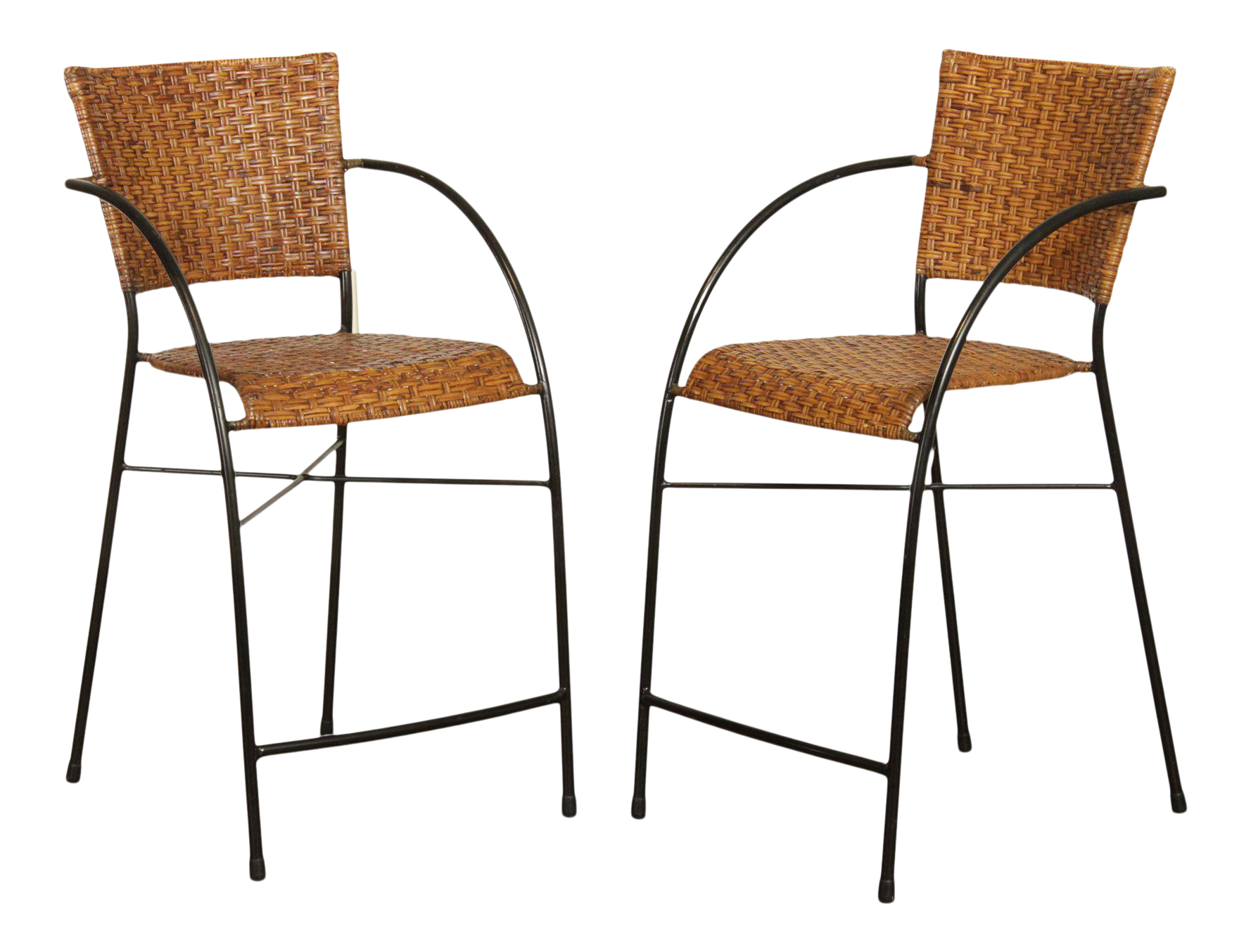 Vintage of Wrought Iron & Rattan Bar Stools A Pair Chairish