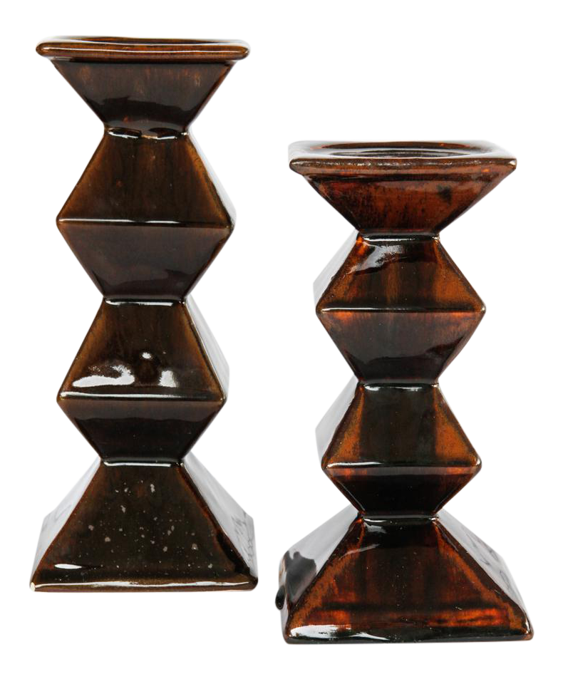 Vintage Dark Brown Ceramic Pillar Candle Holders A Pair Chairish
