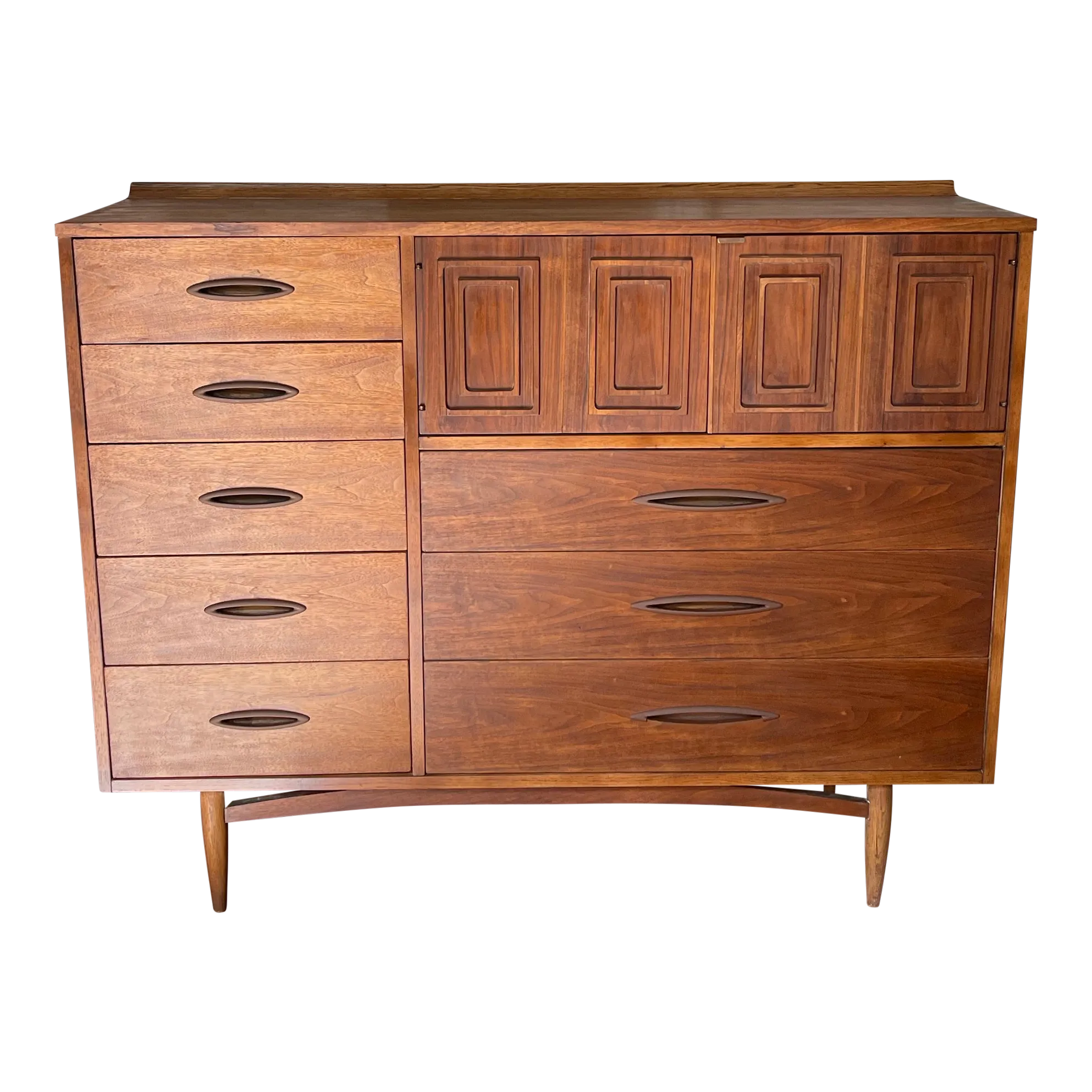1960's Broyhill Sculptra Walnut Magna Chest Highboy Dresser | Chairish