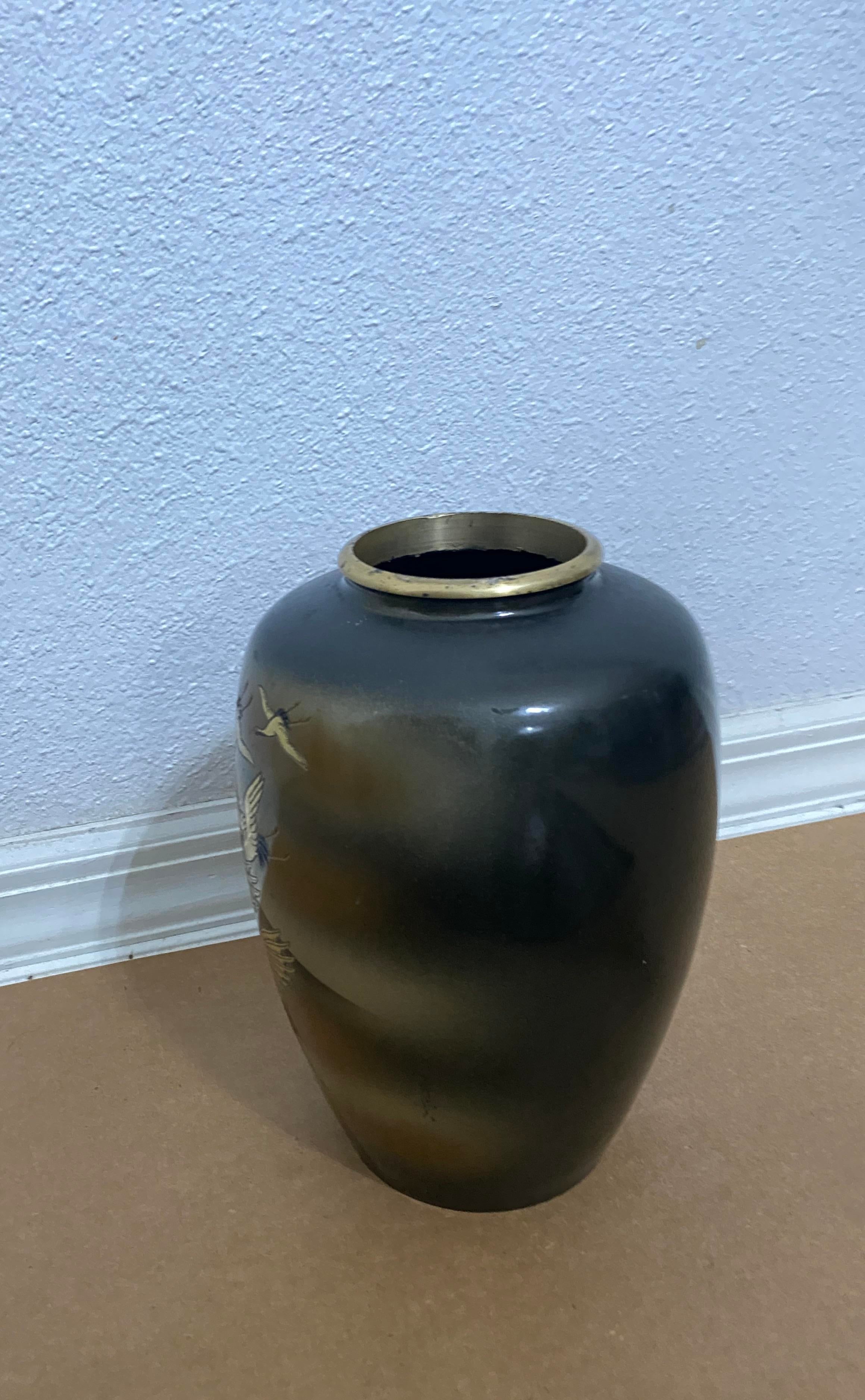 1960s Signed Takaoka Japanese Bronze Vase in Mixed Metal