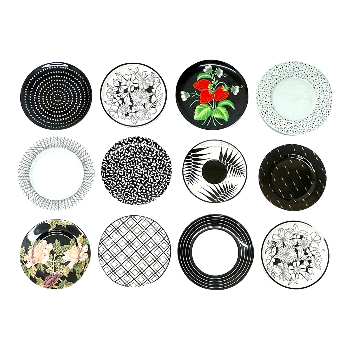 Mixed Black & White Graphic Side Plate Curation - Group of 12