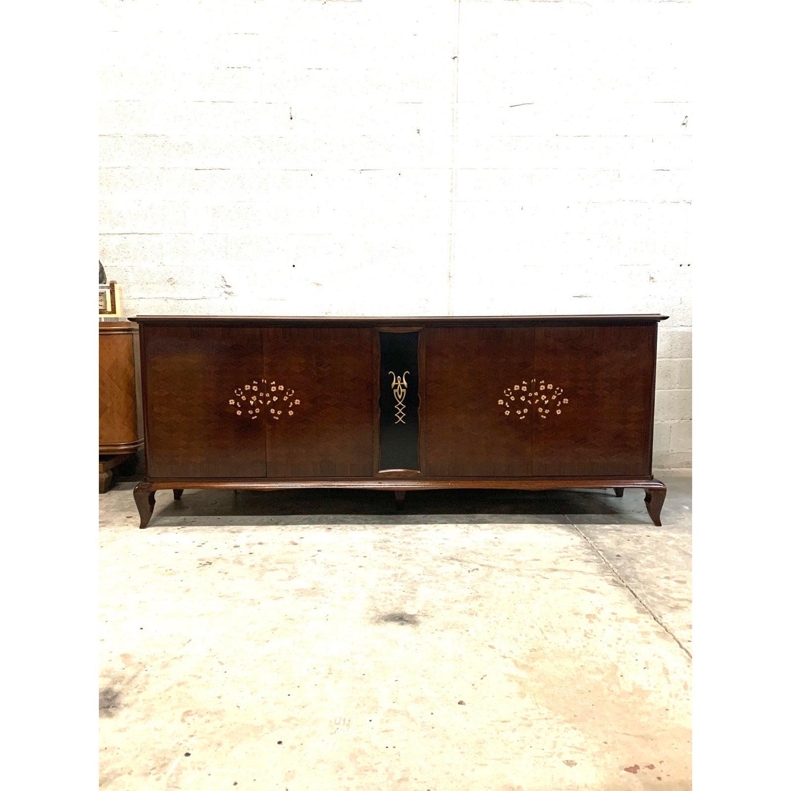 1940s French Art Deco Macassar Ebony Mother of Pearl Jules Leleu Style  Sideboard or Buffet | Chairish
