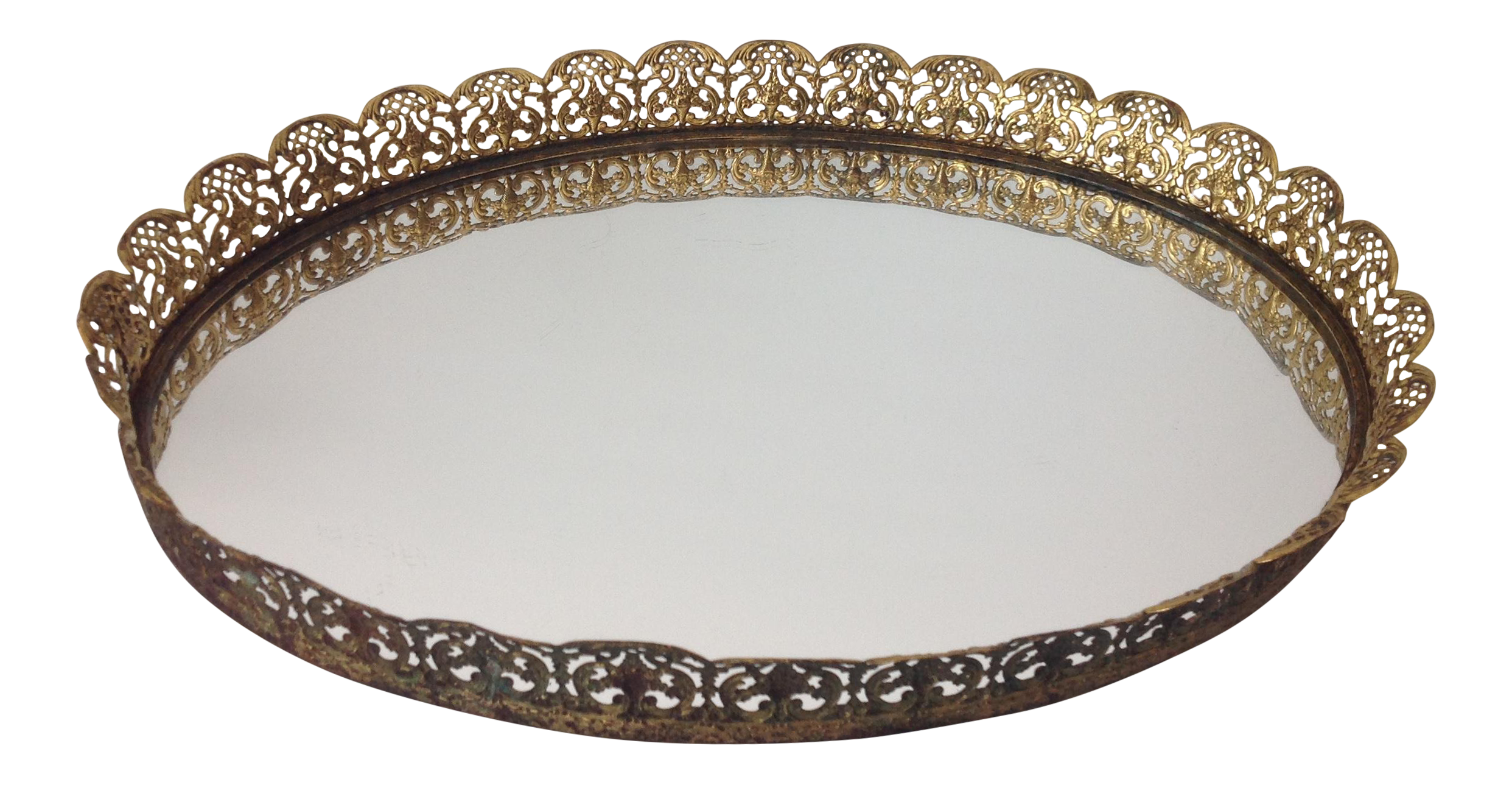 1950 S Mid Century Vintage Gold Tone Filigree Oval Vanity Mirror Tray Chairish