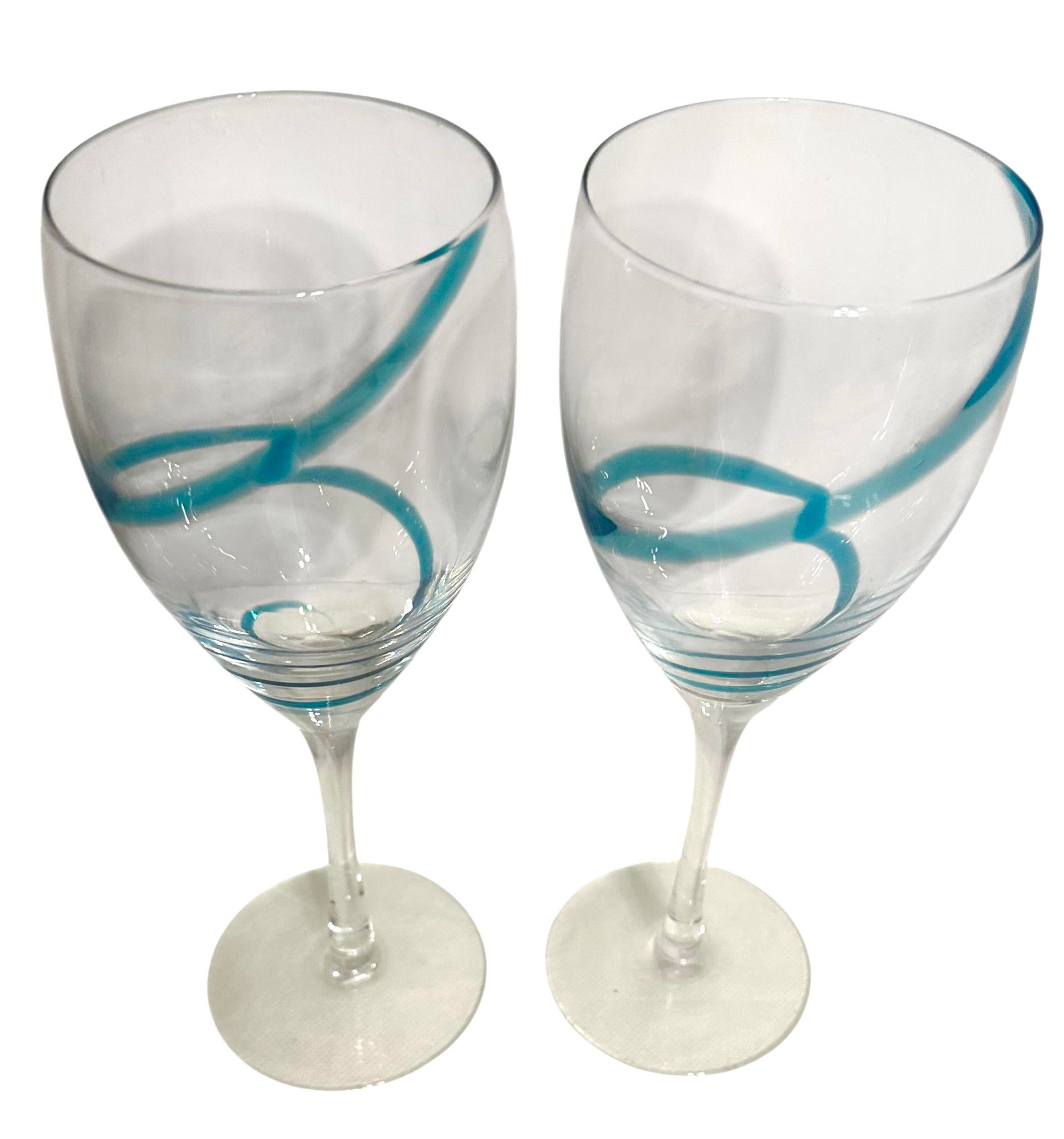 Vintage Pier 1 Imports Swirline Cobalt Blue Wine Glasses - A Set of 4