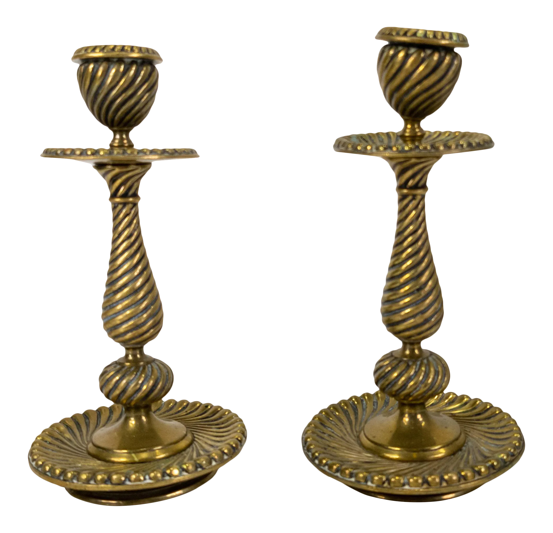 19th Century Renaissance Revival Twist Spiral Candlesticks - a Pair
