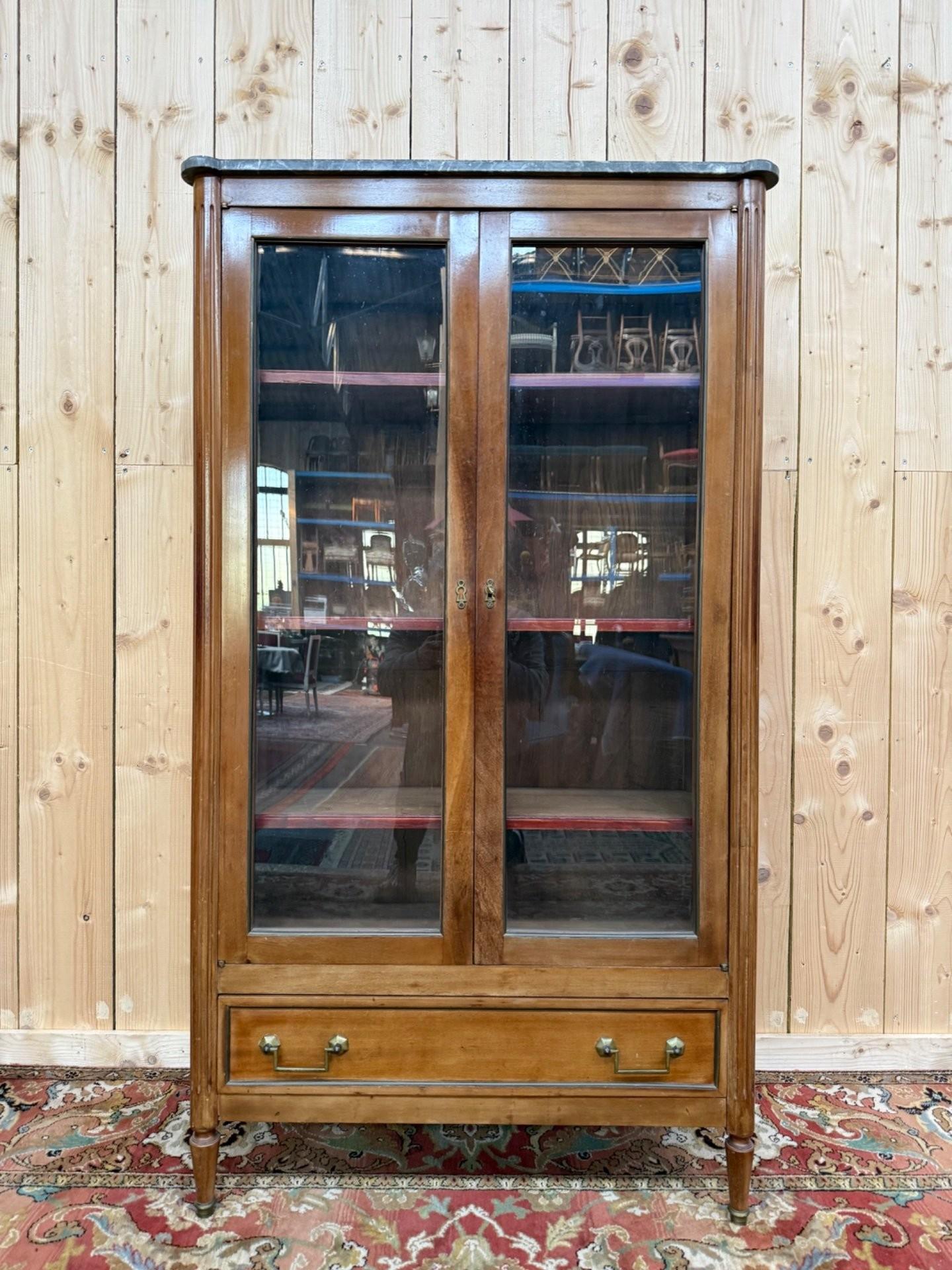 Louis XVI Style Mahogany and Marble Display Bookcase