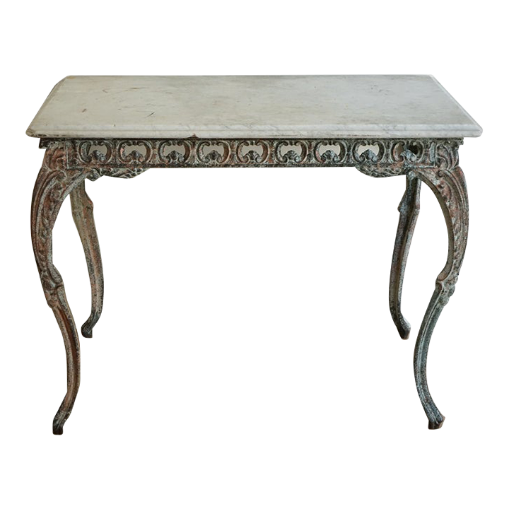 Antique Cast Iron Console Table With White Marble Top, Italy Chairish