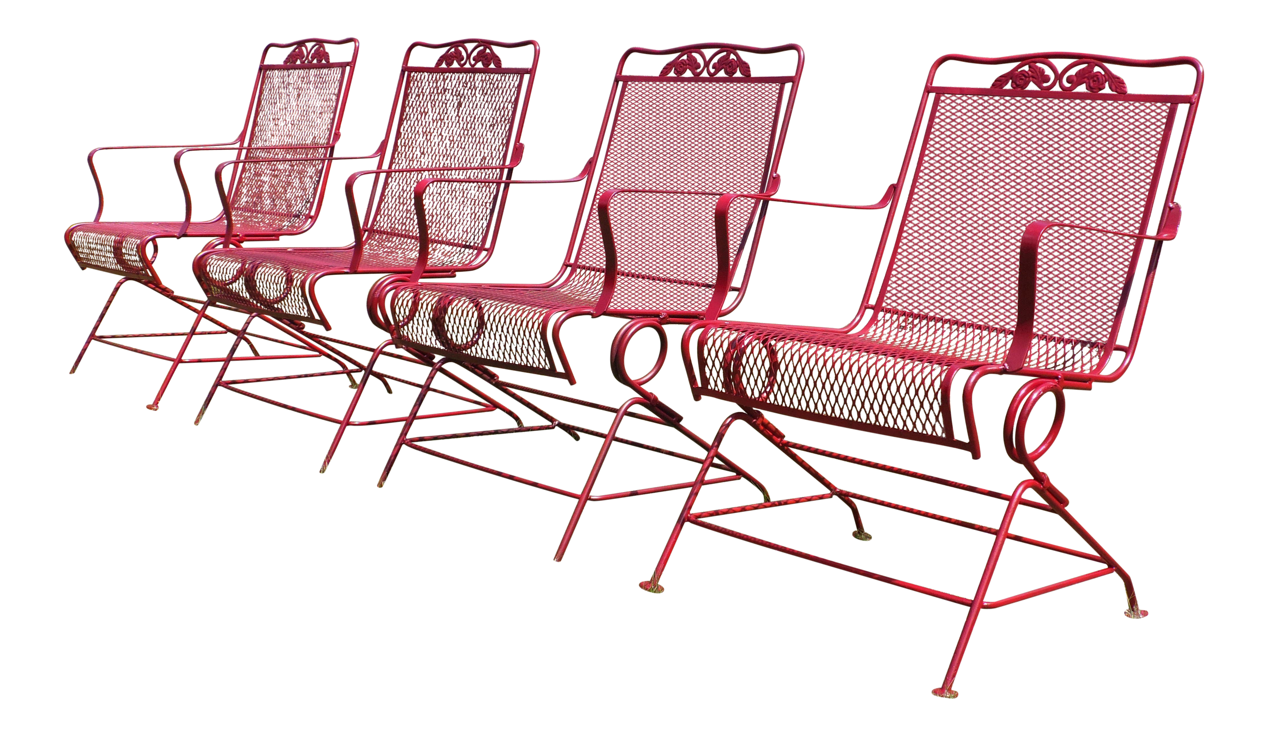 Vintage Mid Century Modern Wrought Iron Metal Mesh Bouncer Patio Chairs Set Of 4 Chairish