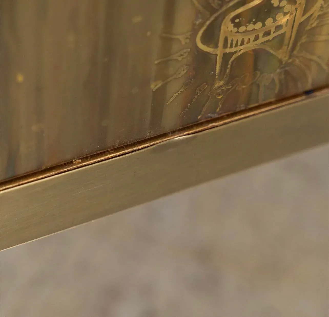 1970s Bernhard Rhône Acid Etched Brass Credenza for Mastercraft
