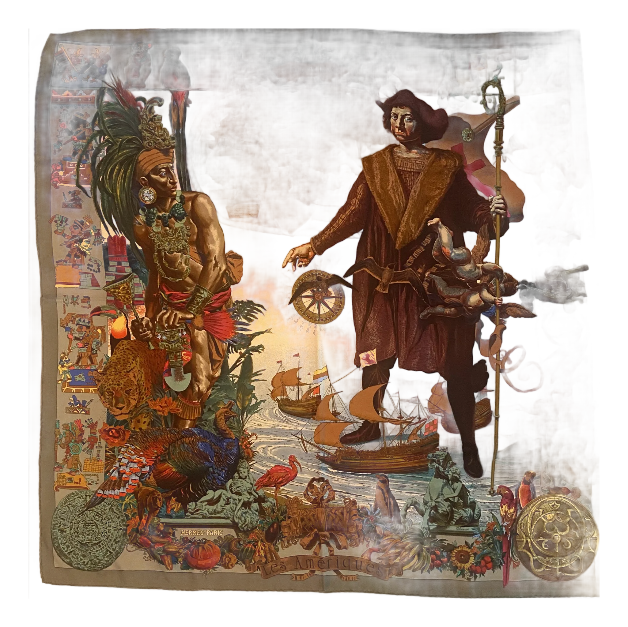 HERMES スカーフ　コロンブス　シルク Hermes Silk Christophe Colomb 12 Octobre Scarf Black Multicolor