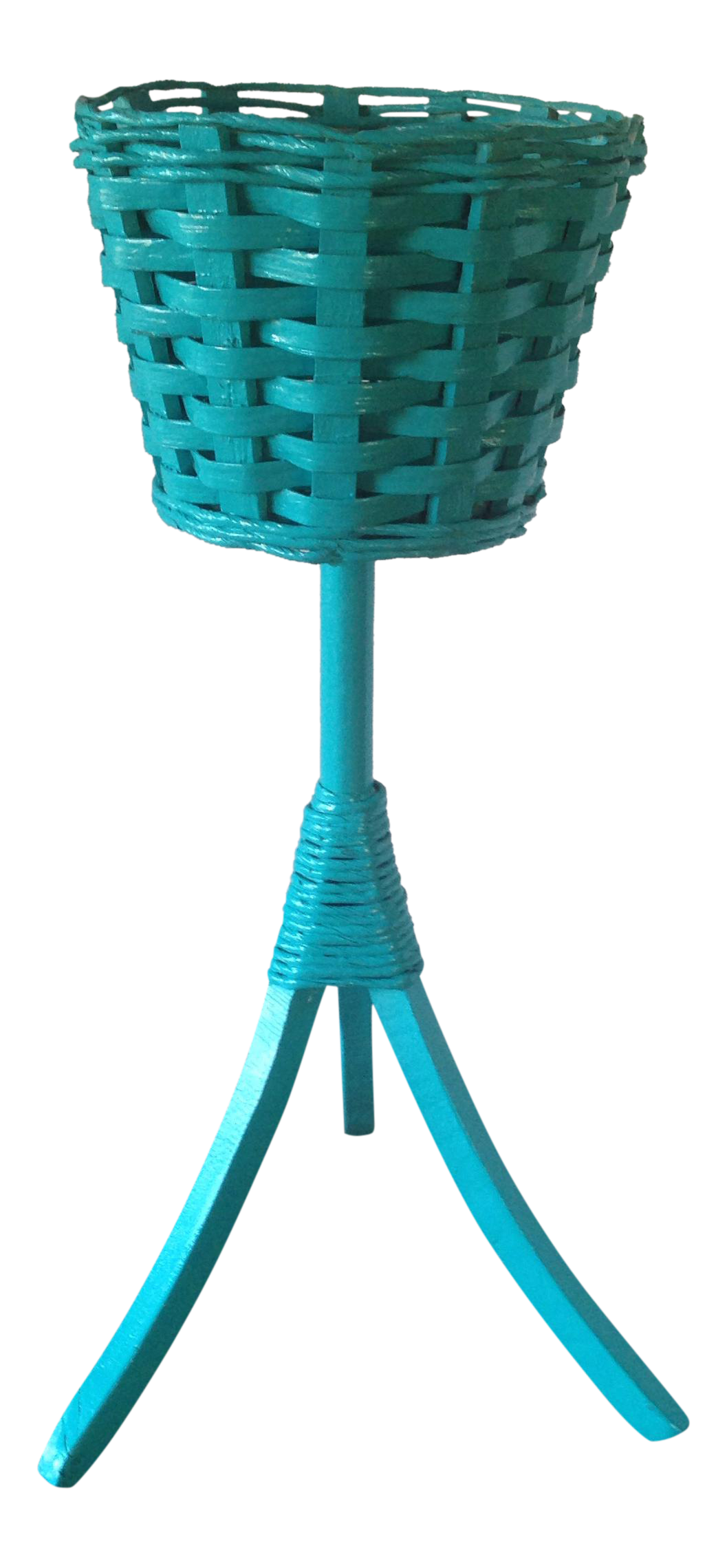 Vintage Turquoise Wicker Plant Stand Chairish