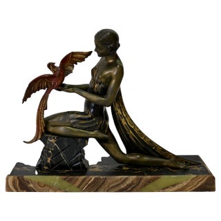 Jacques Limousin, Girl with Bird, 1920s, Babbitt on Marble
