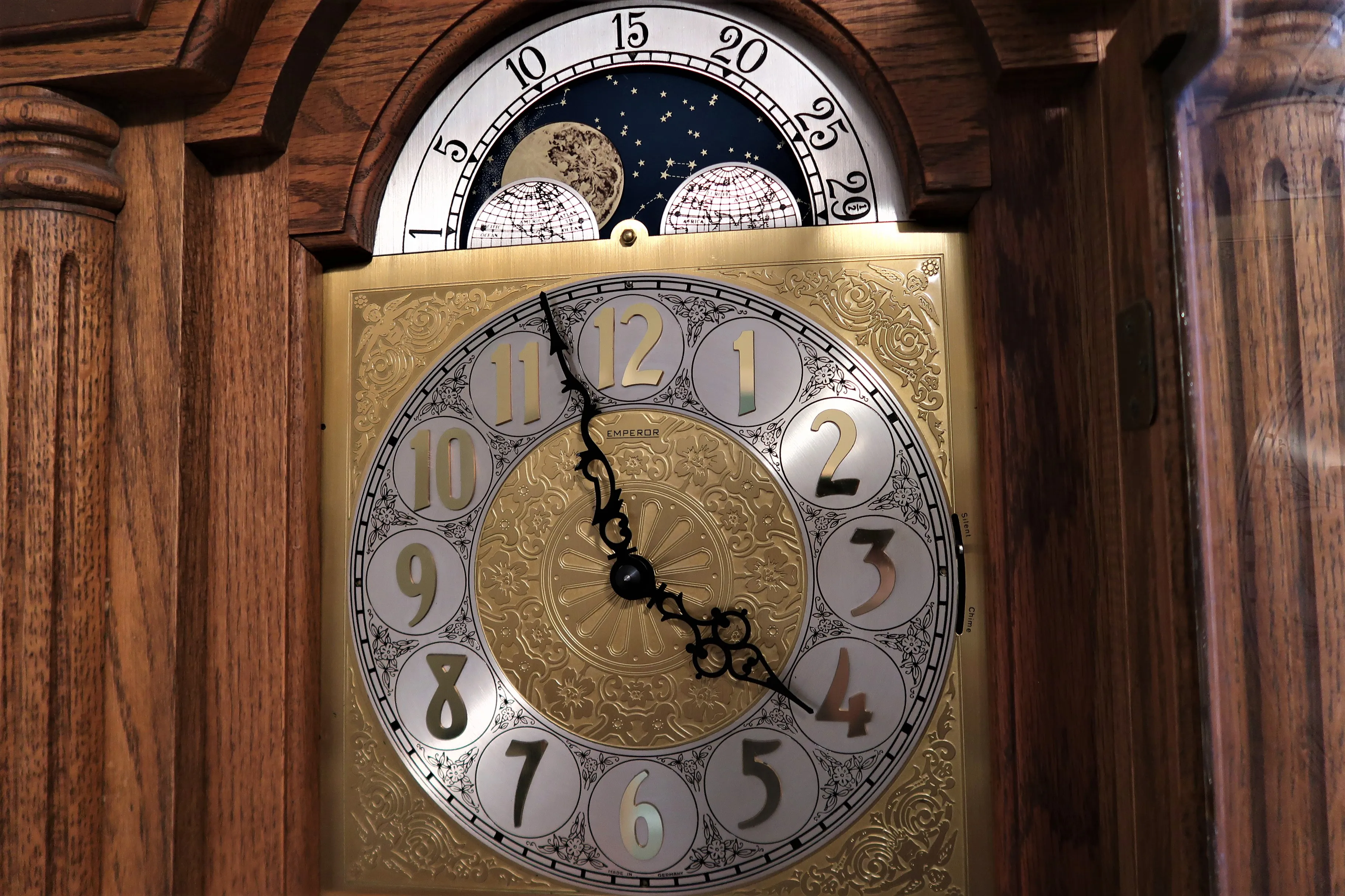 1980s Emperor Clock Company Solid Oak Grandfather Clock Weight