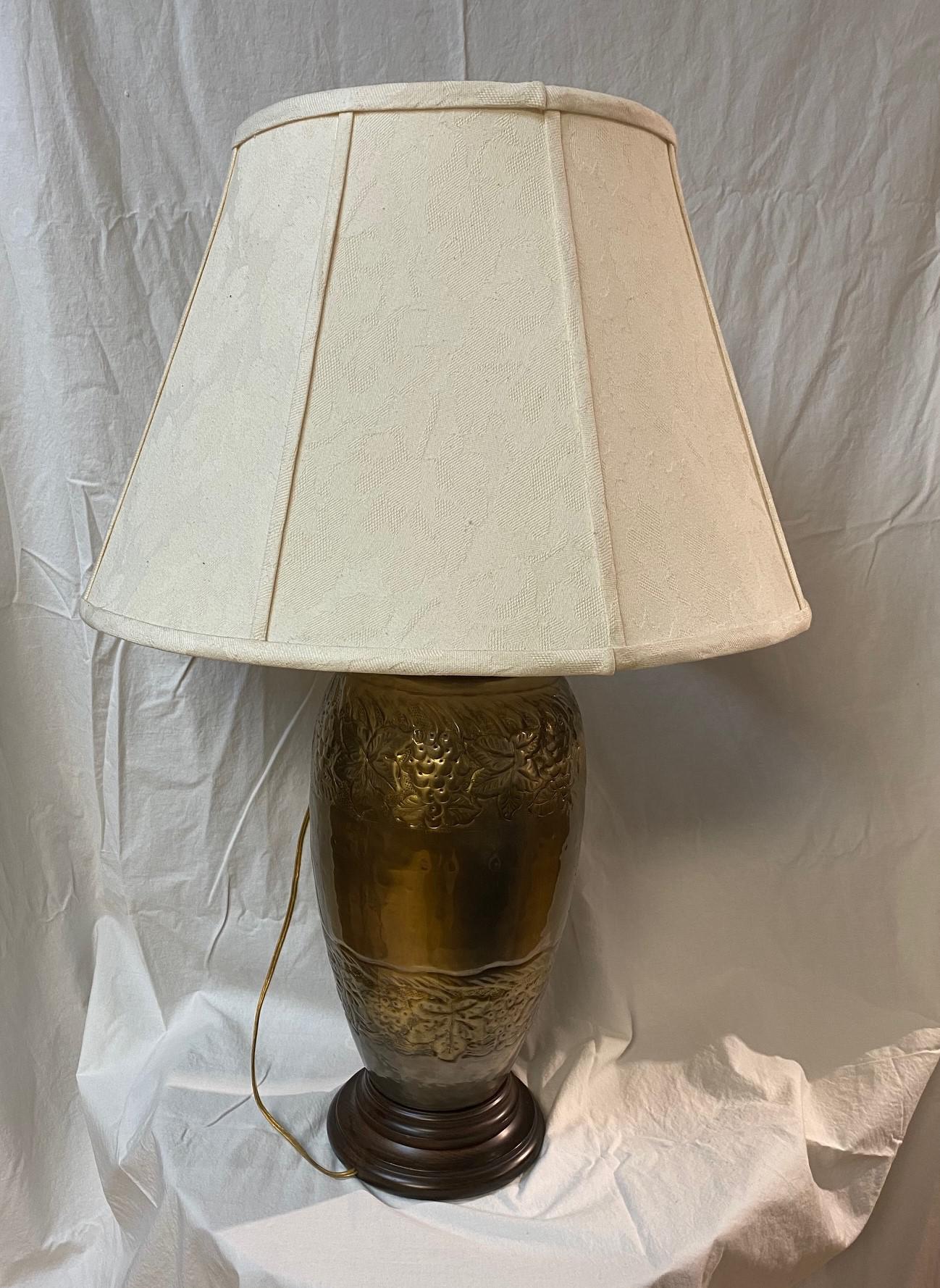 Vintage 80's Lamp With Large Brass Center and Wood Base