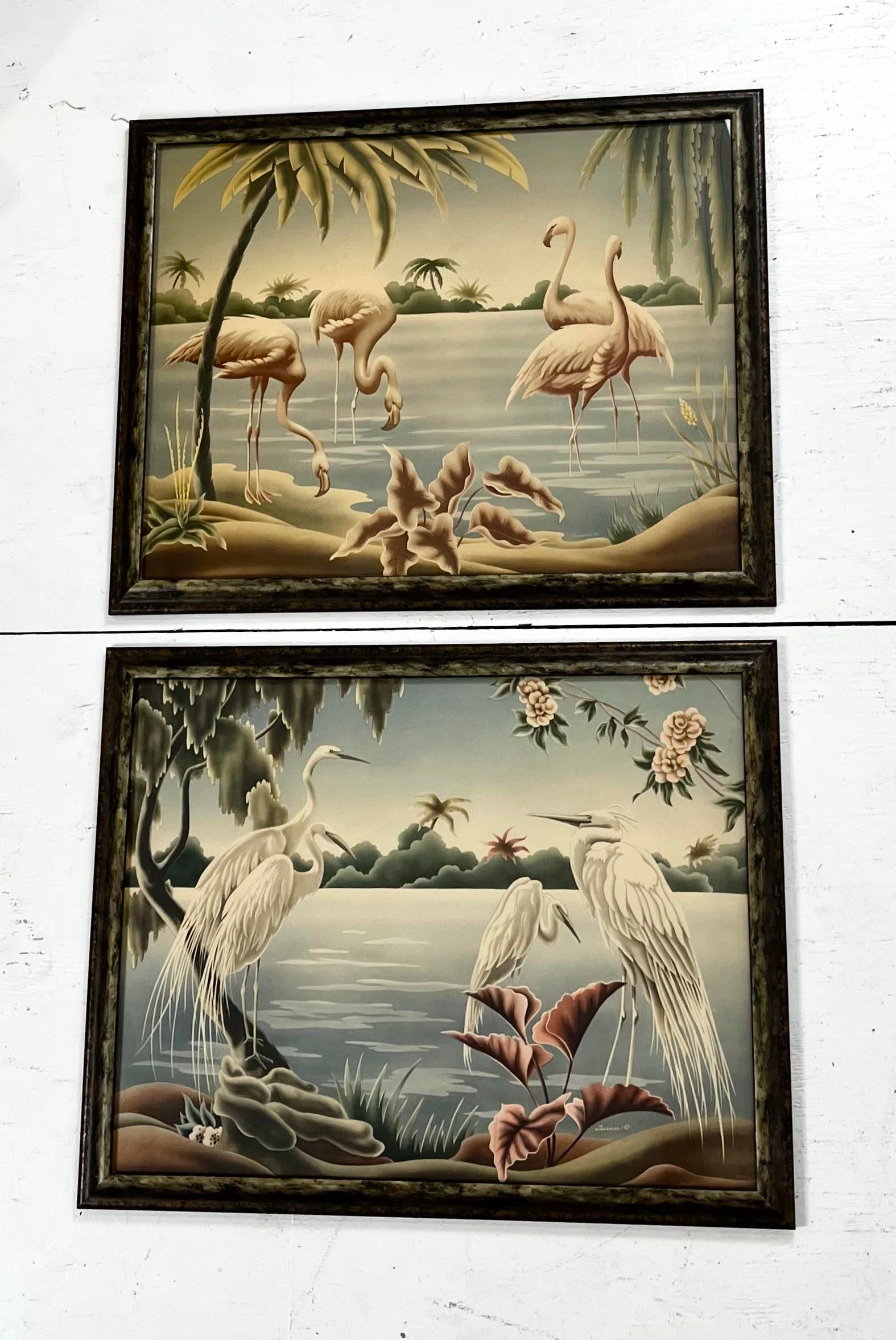 Vintage Florida Turner Flamingo and Egrets Prints- A Pair | Chairish