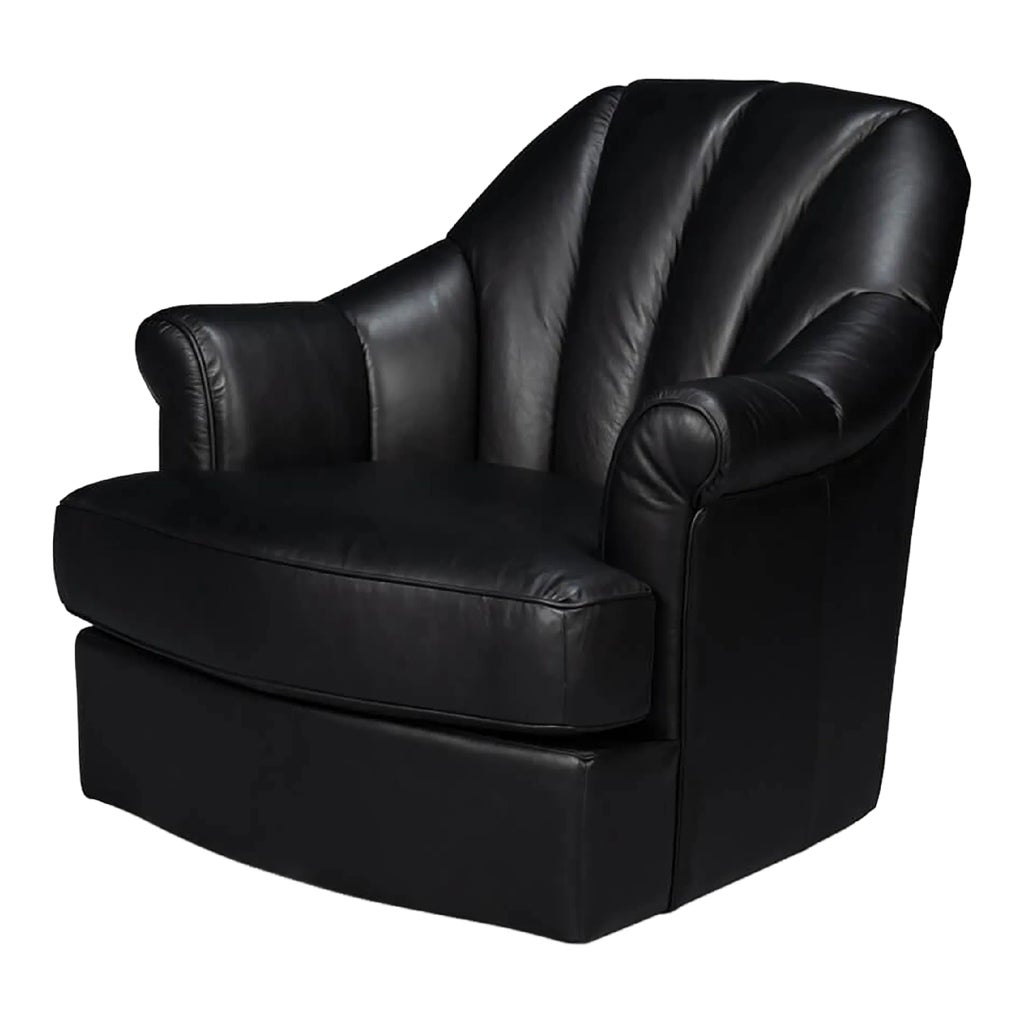 Black Leather Swivel Chair | Chairish