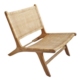 Natural Teak & Rattan Easy Chair | Chairish
