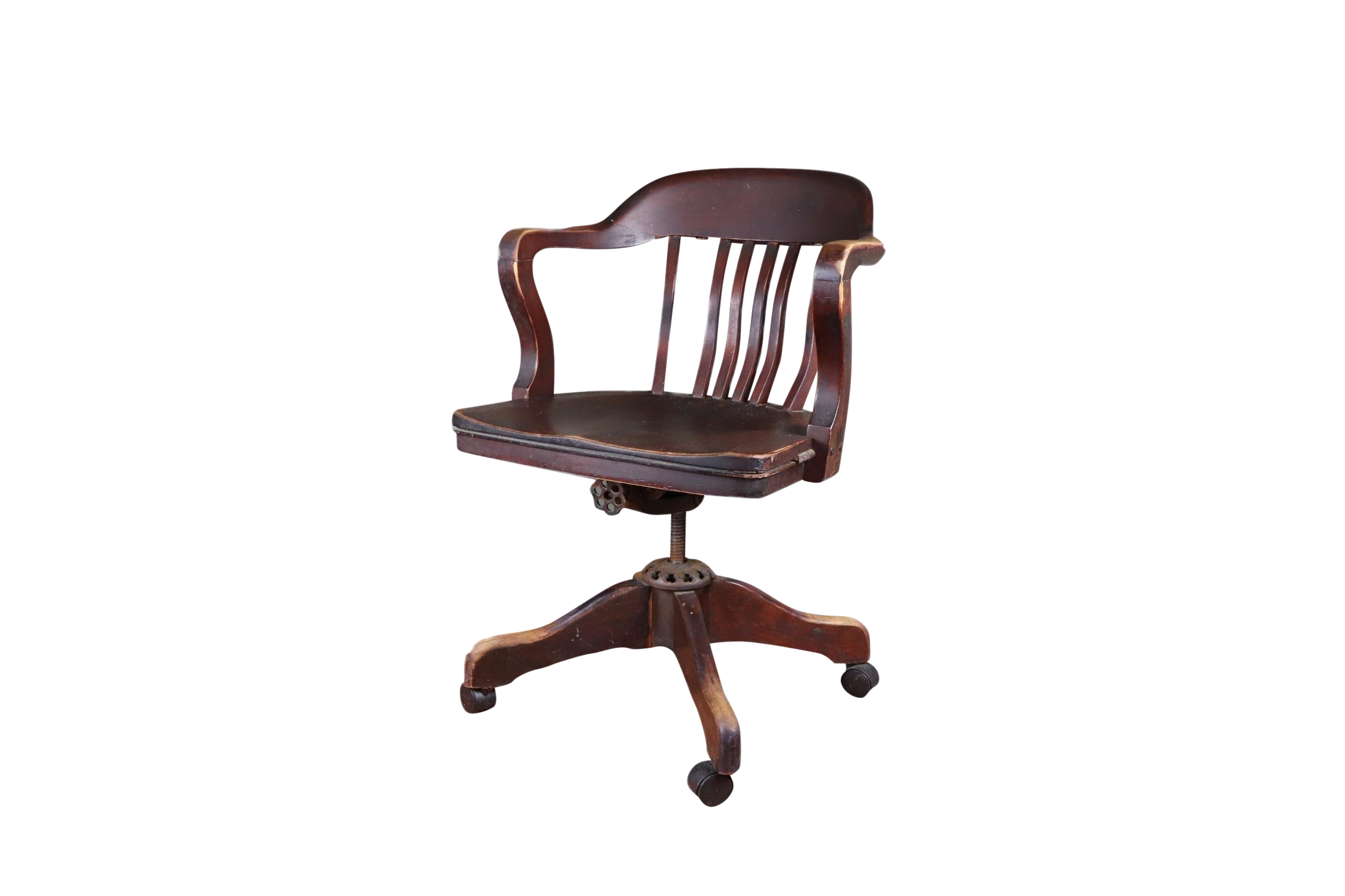 1930s Vintage Milwaukee Chair Company Mahogany Swivel Banker S