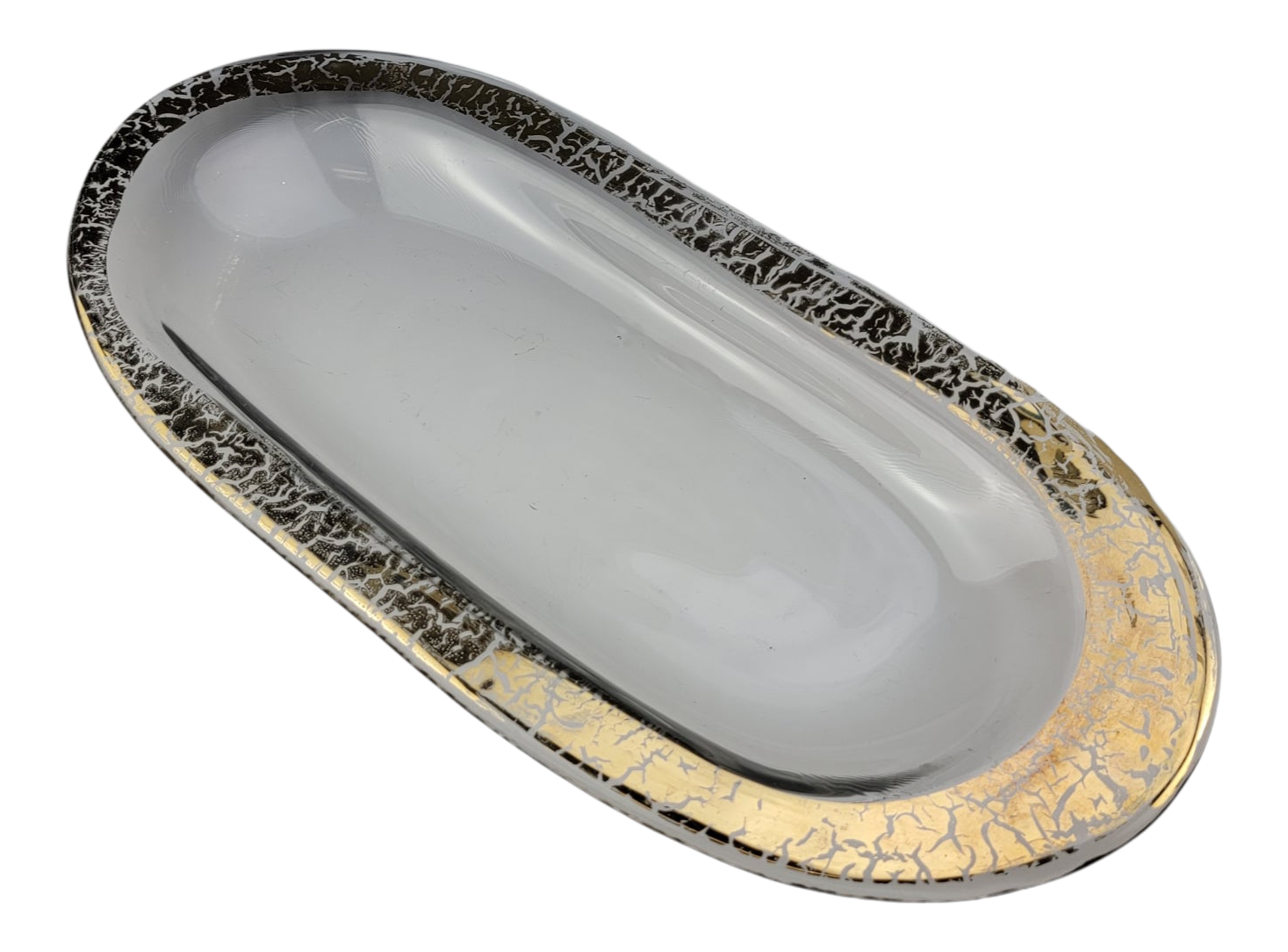 Hand Blown Glass Oval Centerpiece Bowl 24k Crackle Gold Wide Rim Regency Trough Chairish