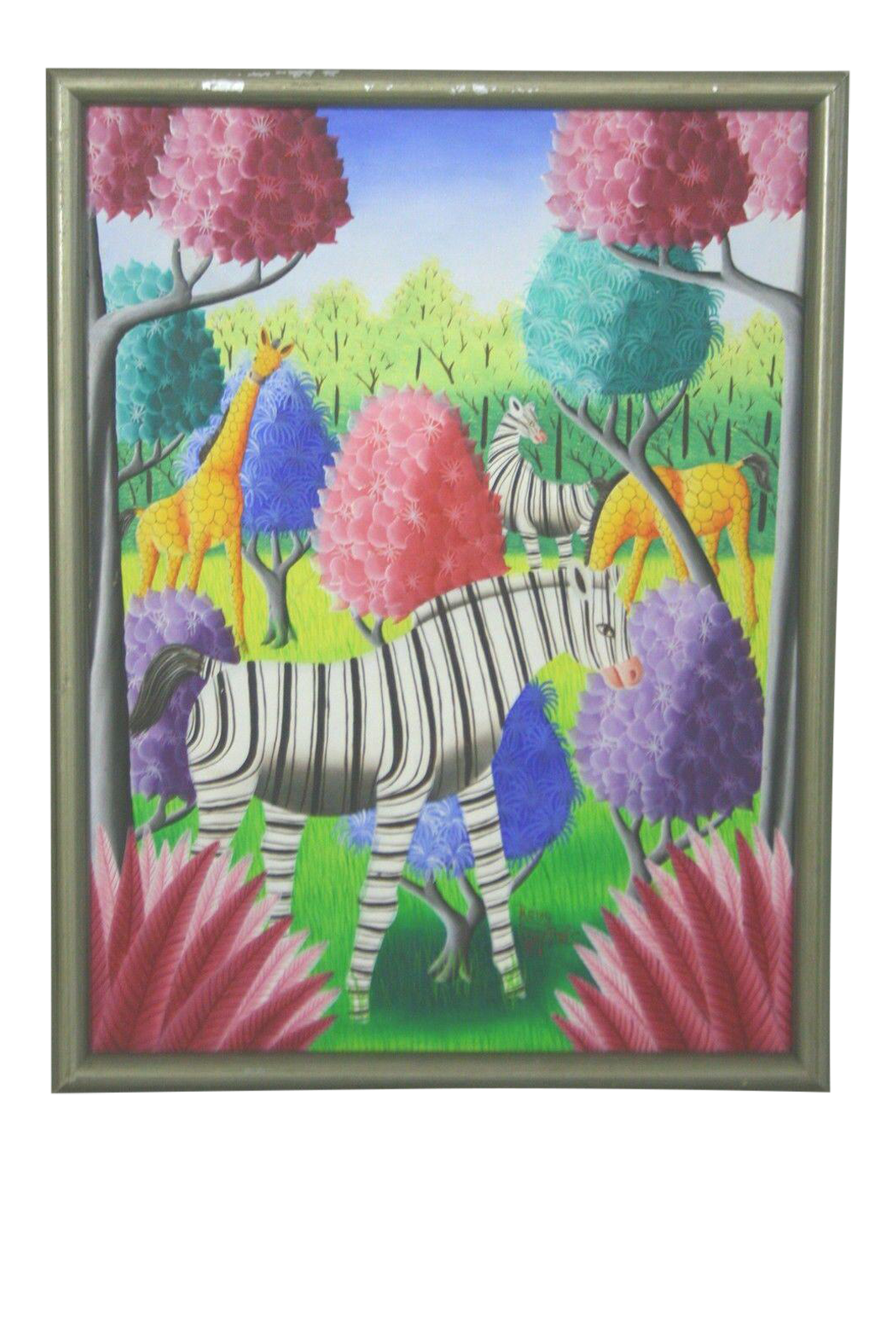 1981 "Jungle Animals" Fauvist Tropical Landscape Painting by Remy