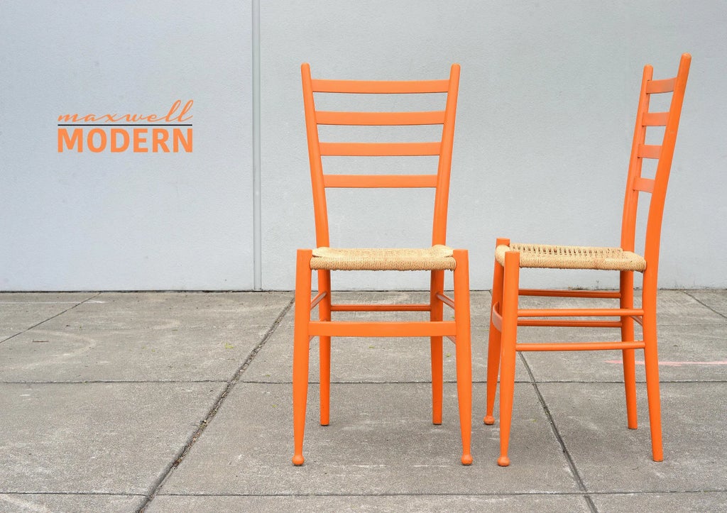 1950s Gio Ponti Style Orange Ladder Back Chairs - a Pair | Chairish