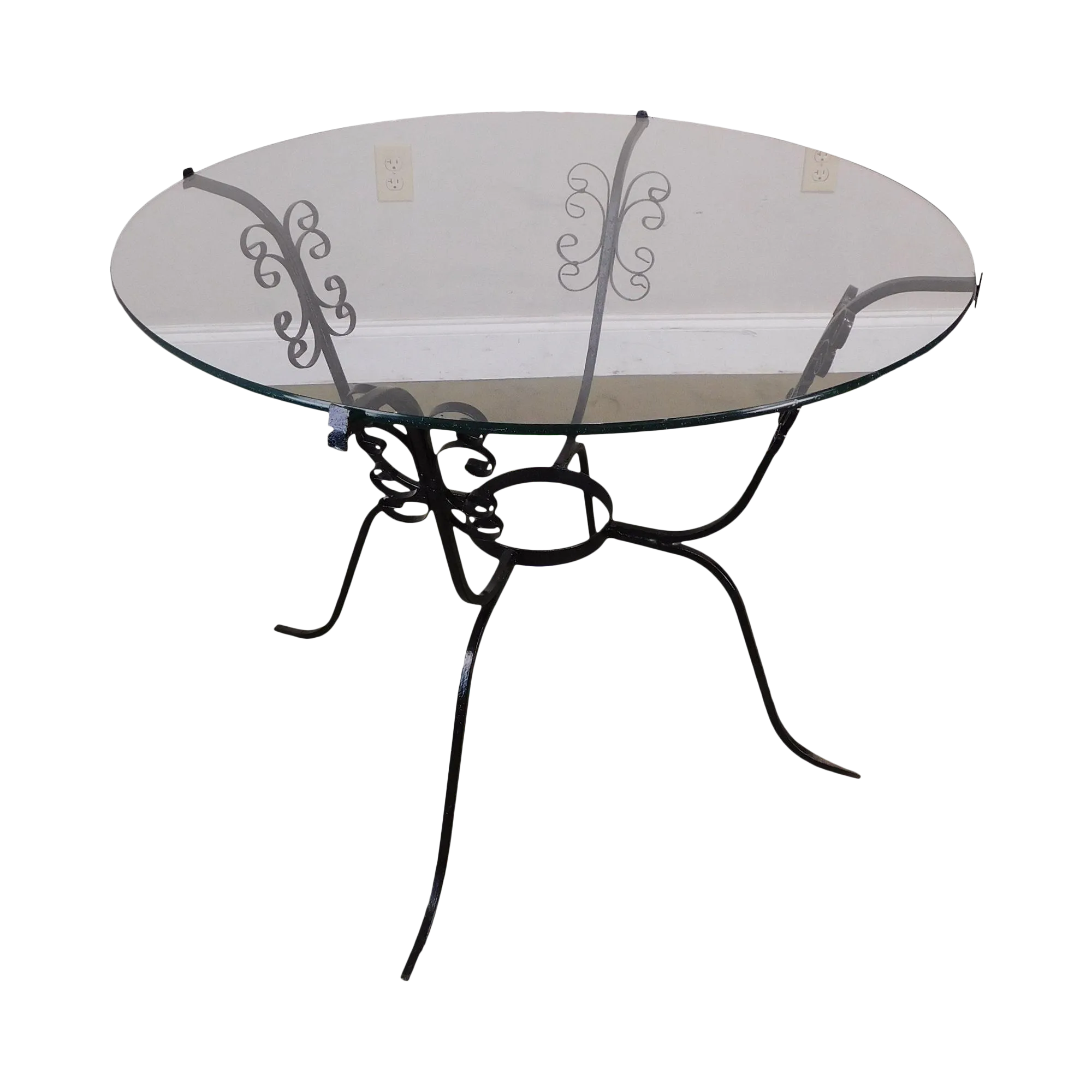 Vintage Black Scrolled Wrought Iron Round Glass Top Table Chairish