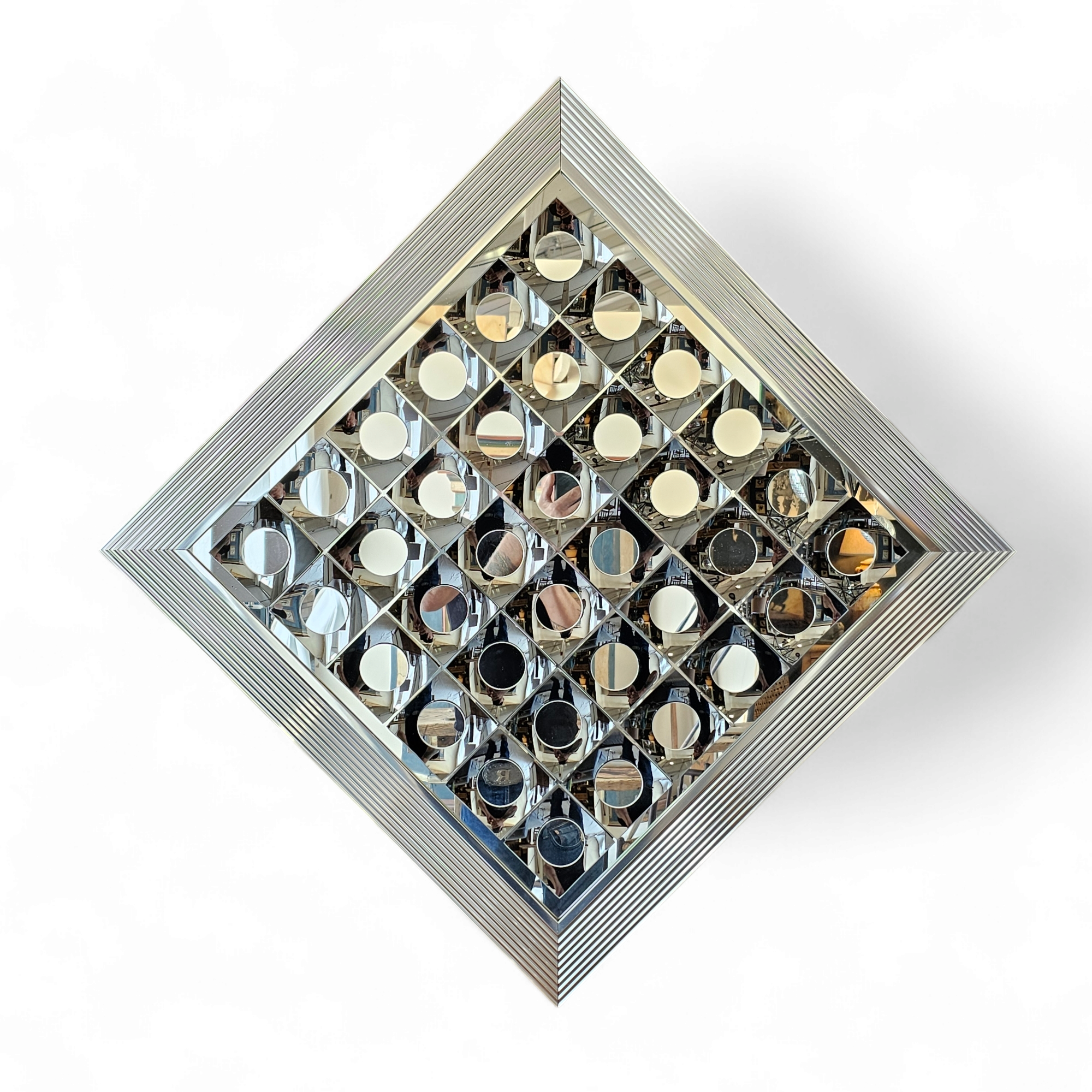 Mid Century Geometric Op Art Square Mirror by Hal Bienenfeld