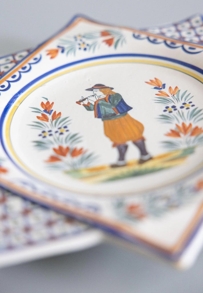 Antique French Faience Quimper Star Shaped Plate