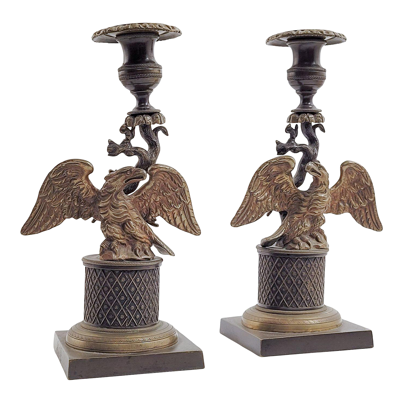 Empire Eagle Pair of Brass Candlesticks, Circa 1820 | Chairish