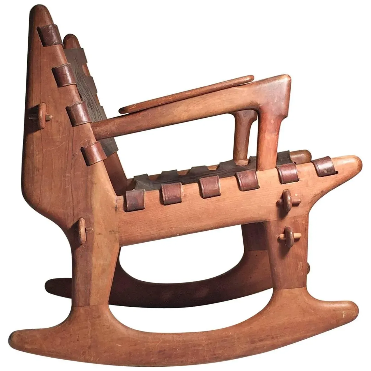 Angel Pazmino Leather and Wood Rocking Chair | Chairish