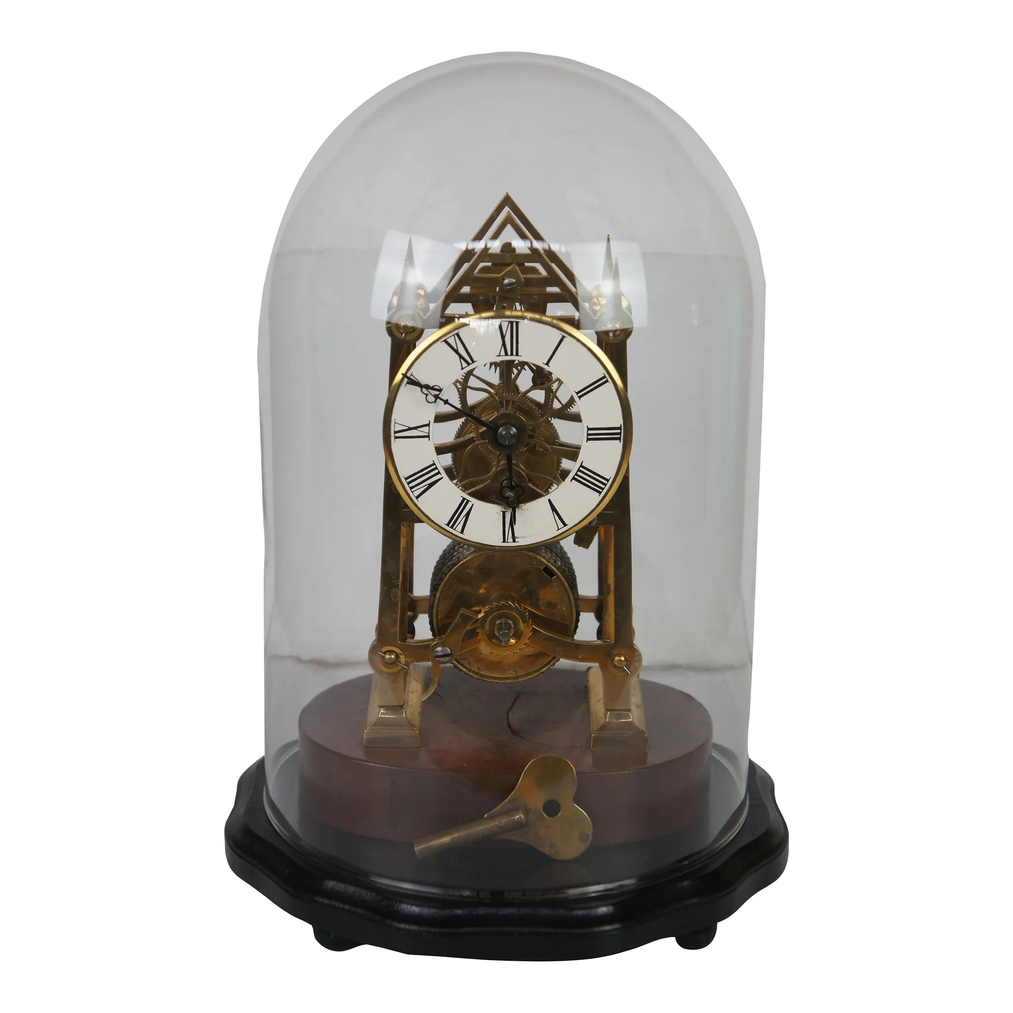 Antique English 19th Century 8 Day Fusee Skeleton Cathedral Glass Dome