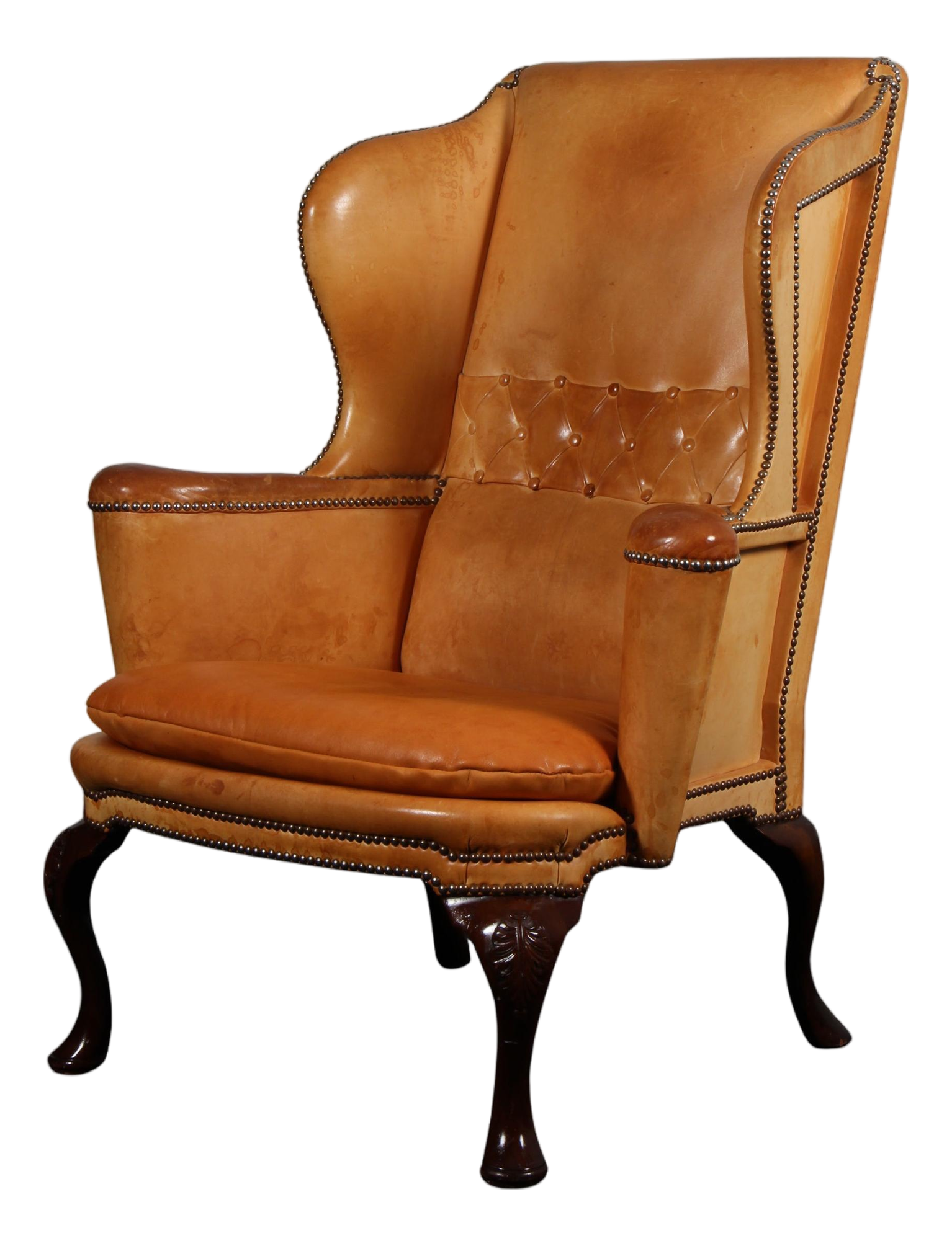 Danish Leather Lounge Chair with Baroque Style Legs, 1930s