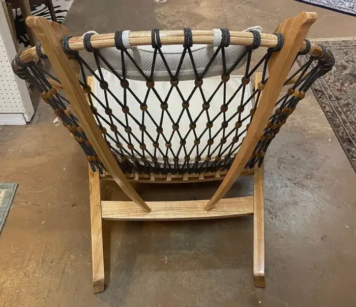 Late 20th Century Modern Round \'Snowshoe\' Wood & Woven Rope Lounge Chair