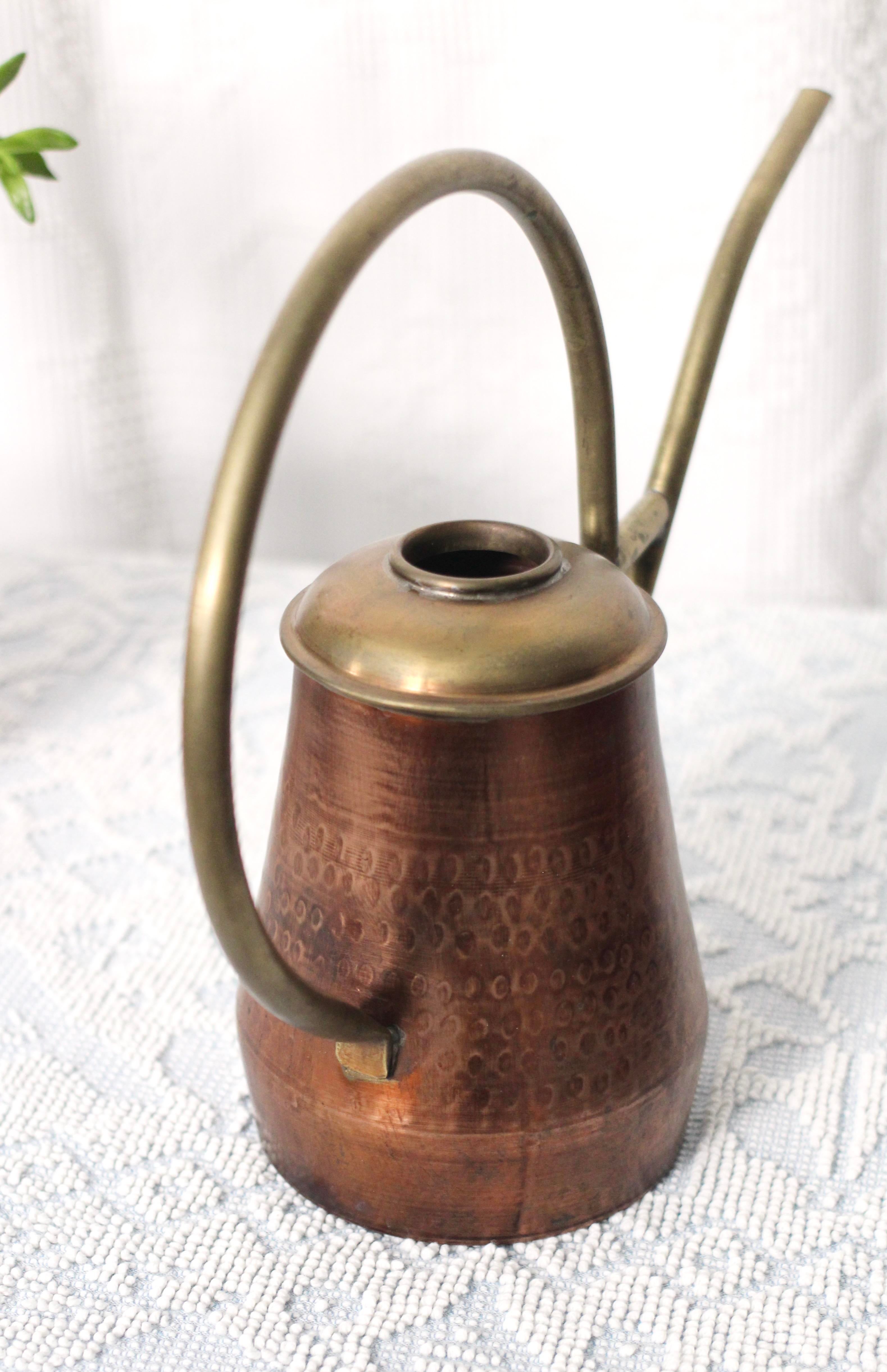 1990s Jatex Brass and Hammered Copper Large Watering Can | Chairish