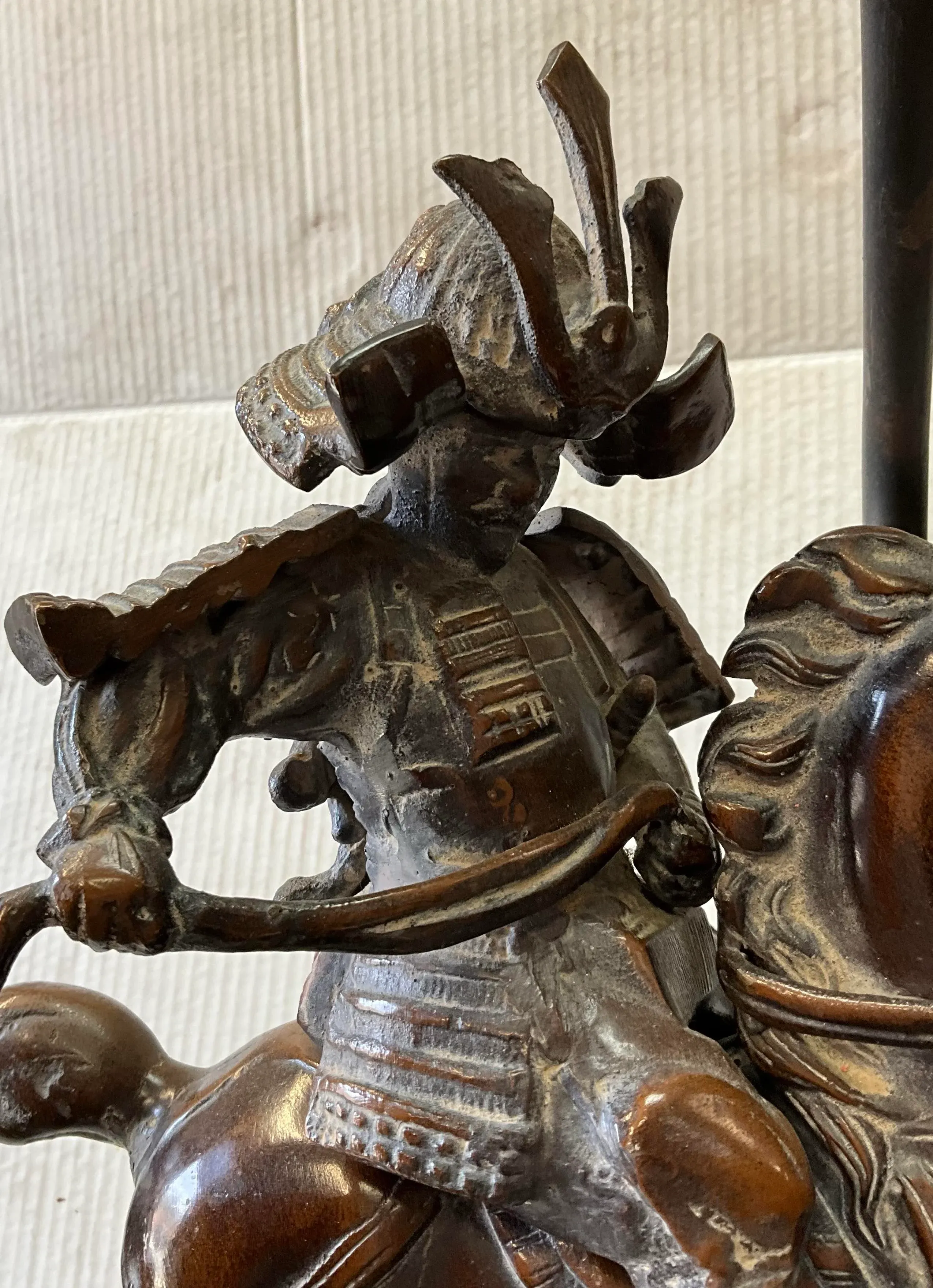 Frederick Cooper Bronze Chinese Warrior & Horse Table Lamp