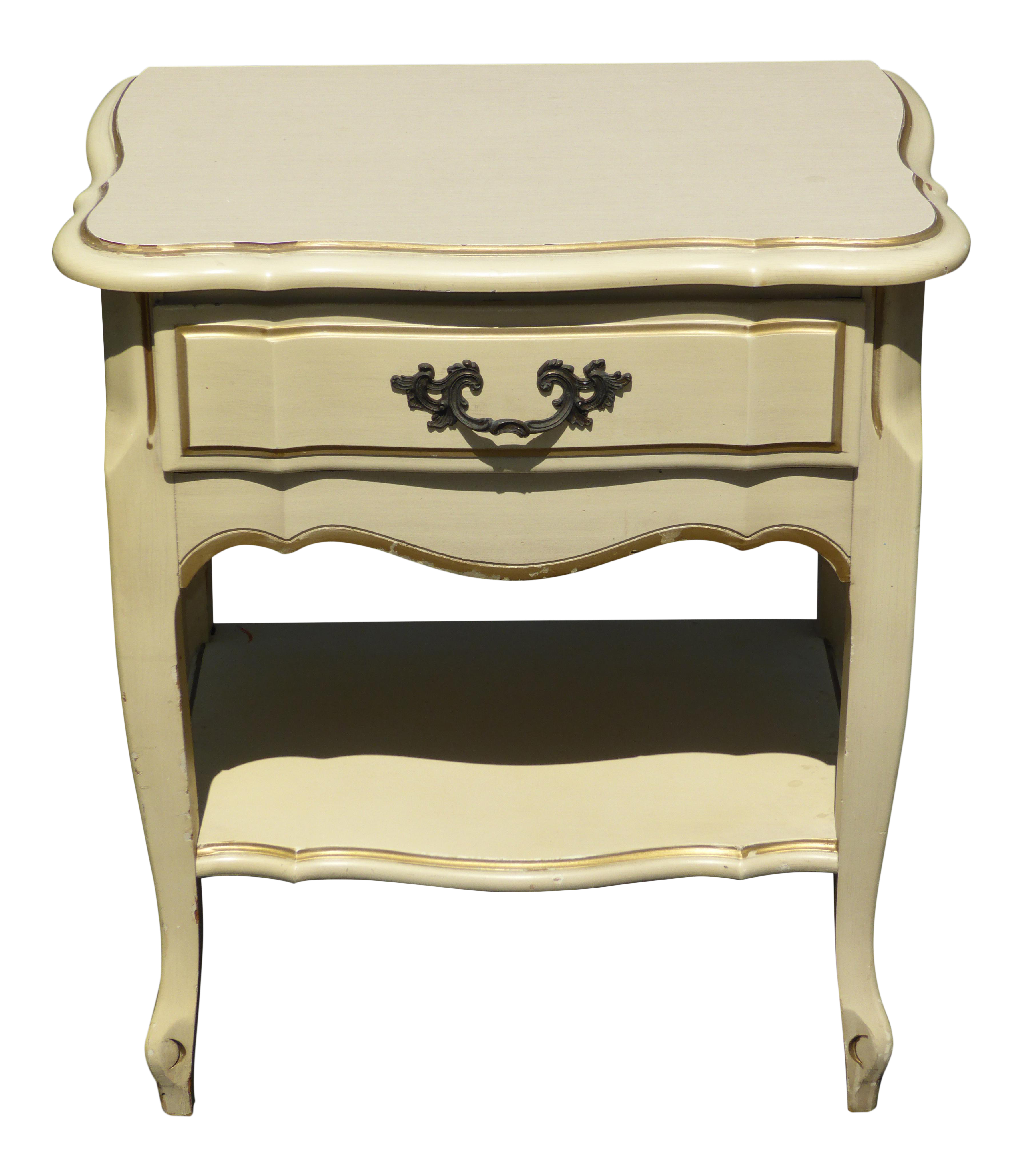 Vintage French Provincial Country Creme Nightstand W Gold Pin Strips Chairish