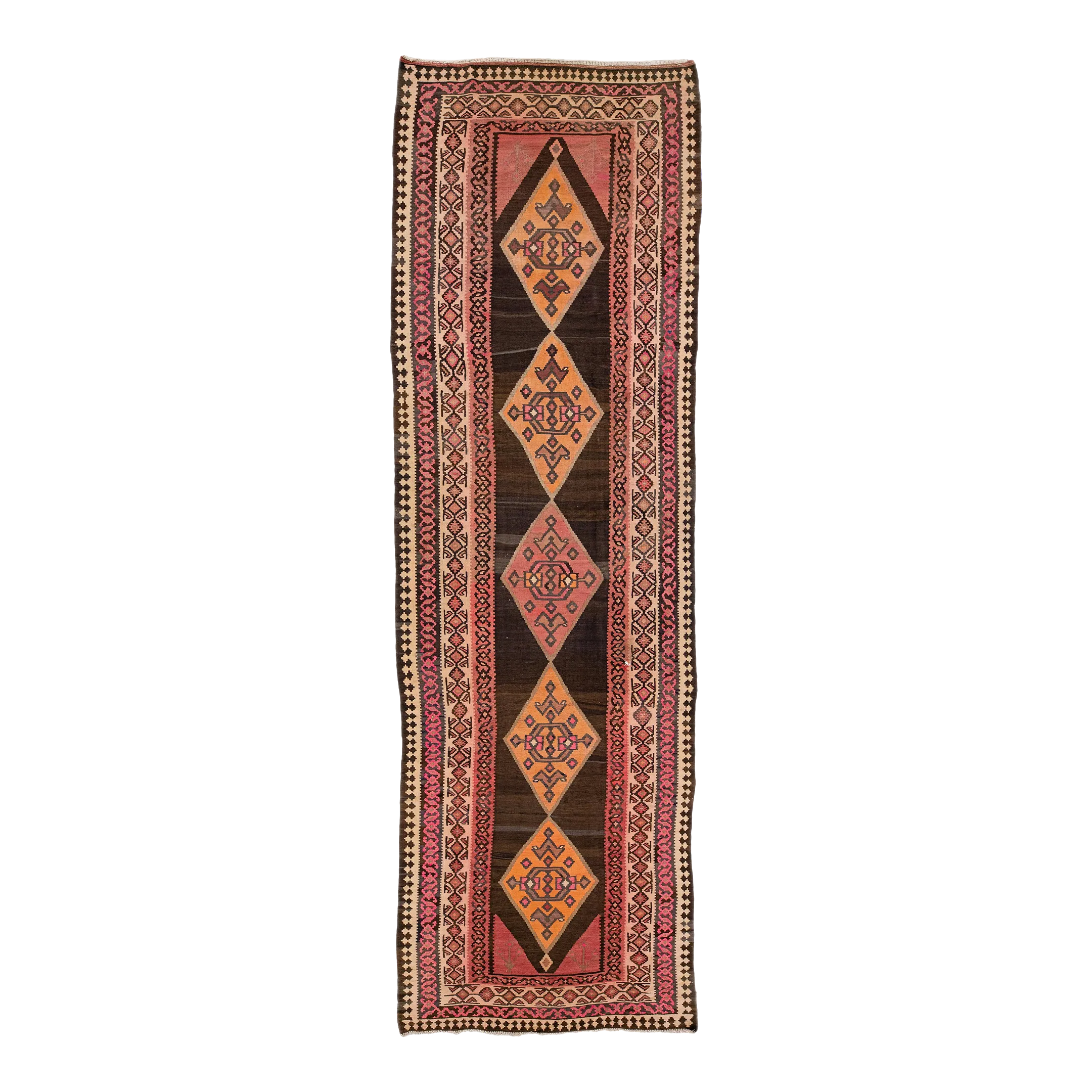1960s Vintage Turkish Kilim Multicolor Handmade Tribal Wool Runner