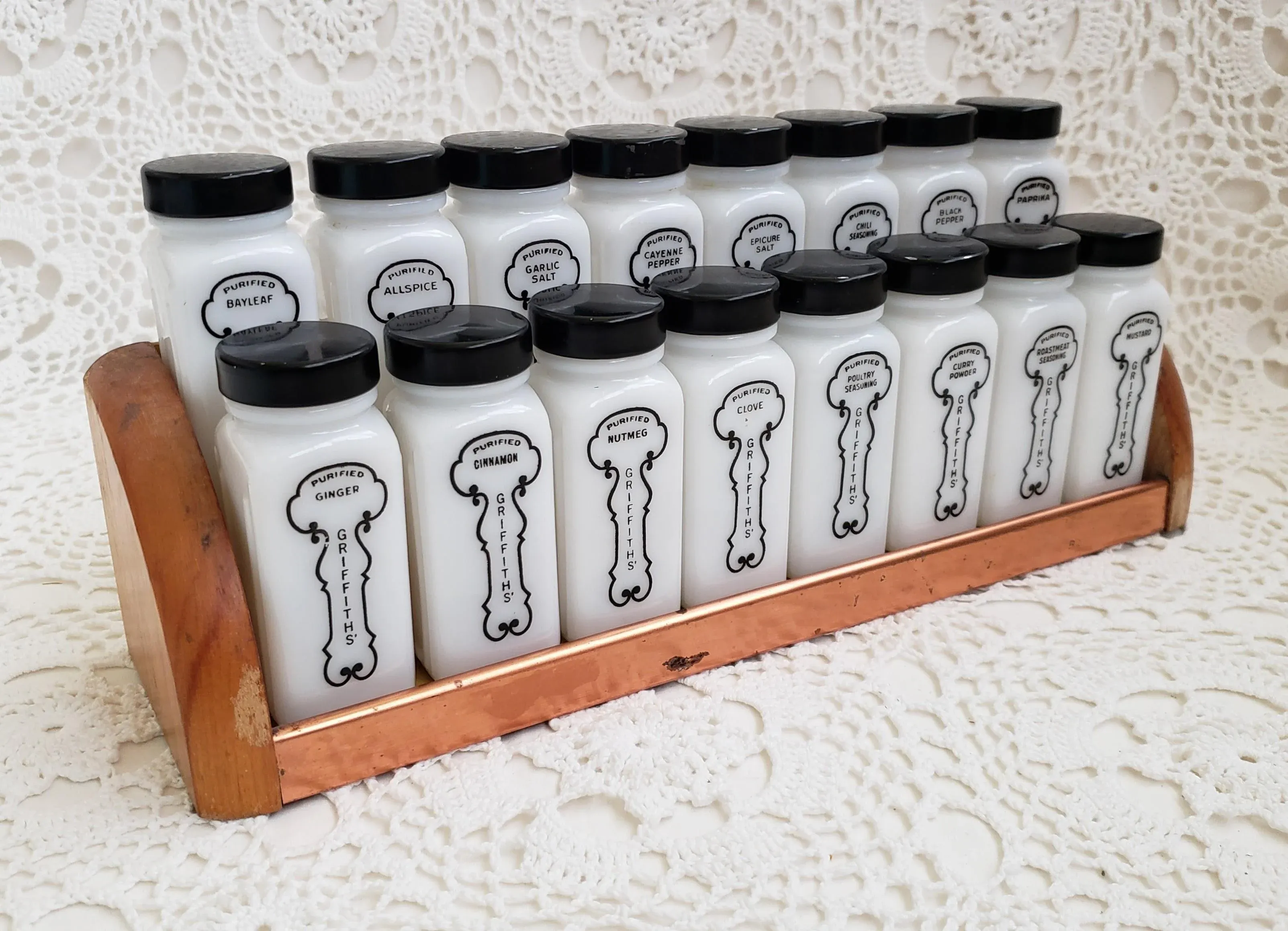 1940s Black and White Griffith's Laboratories Spice Rack - Set of
